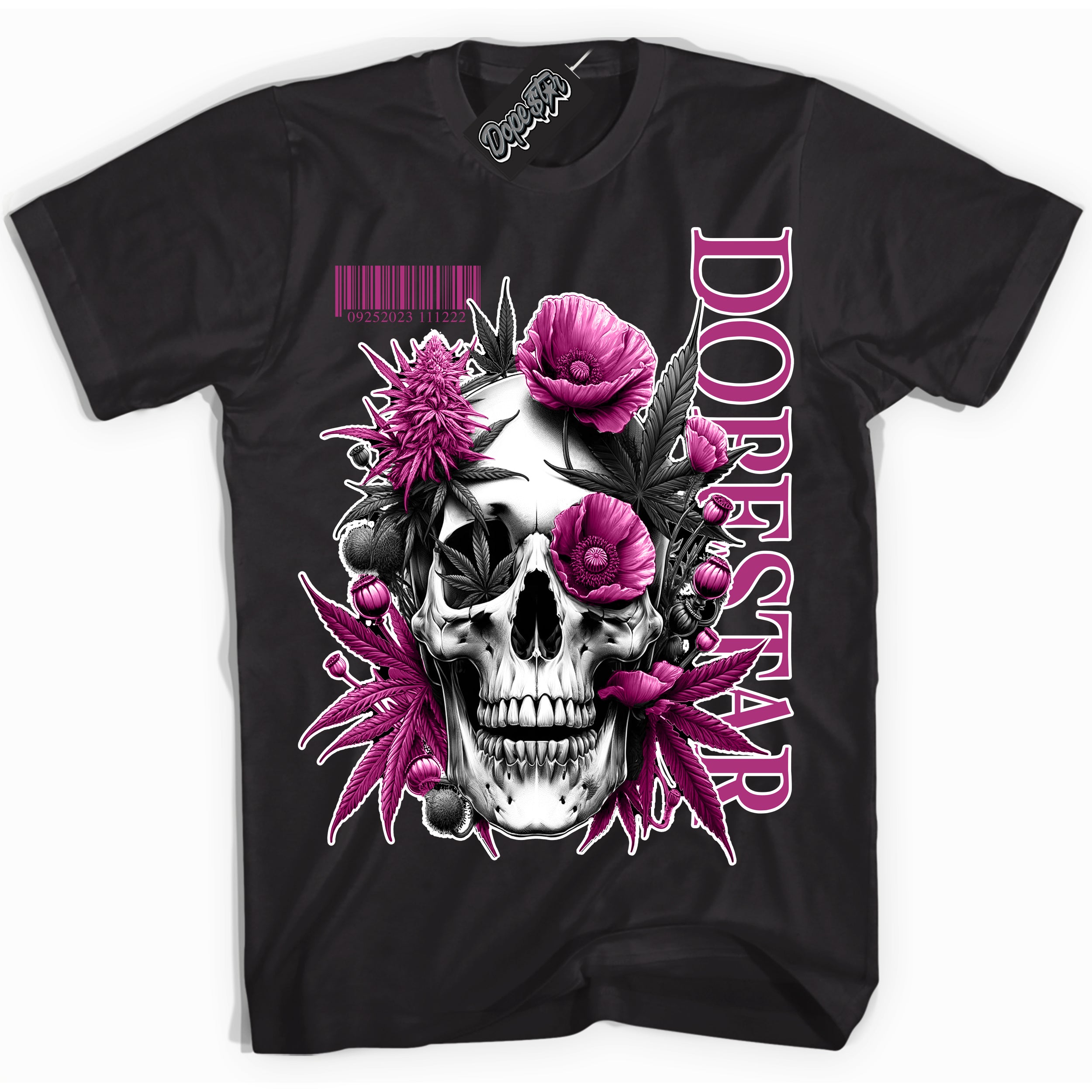Dunk Low Next Nature Hot Fuchsia Dunk 'Skull Poppies' Shirt - Black Streetwear Mockup | Sneakerhead T-Shirt Matching Dunk Low Next Nature Hot Fuchsia Dunk | Skull Poppies Urban Streetwear for Sneaker Matching OOTD | Outfits that pair perfectly with your ND Low Next Nature Hot Fuchsia Dunk | Sneakerhead Fashion Must-Have Apparel for Men and Women.