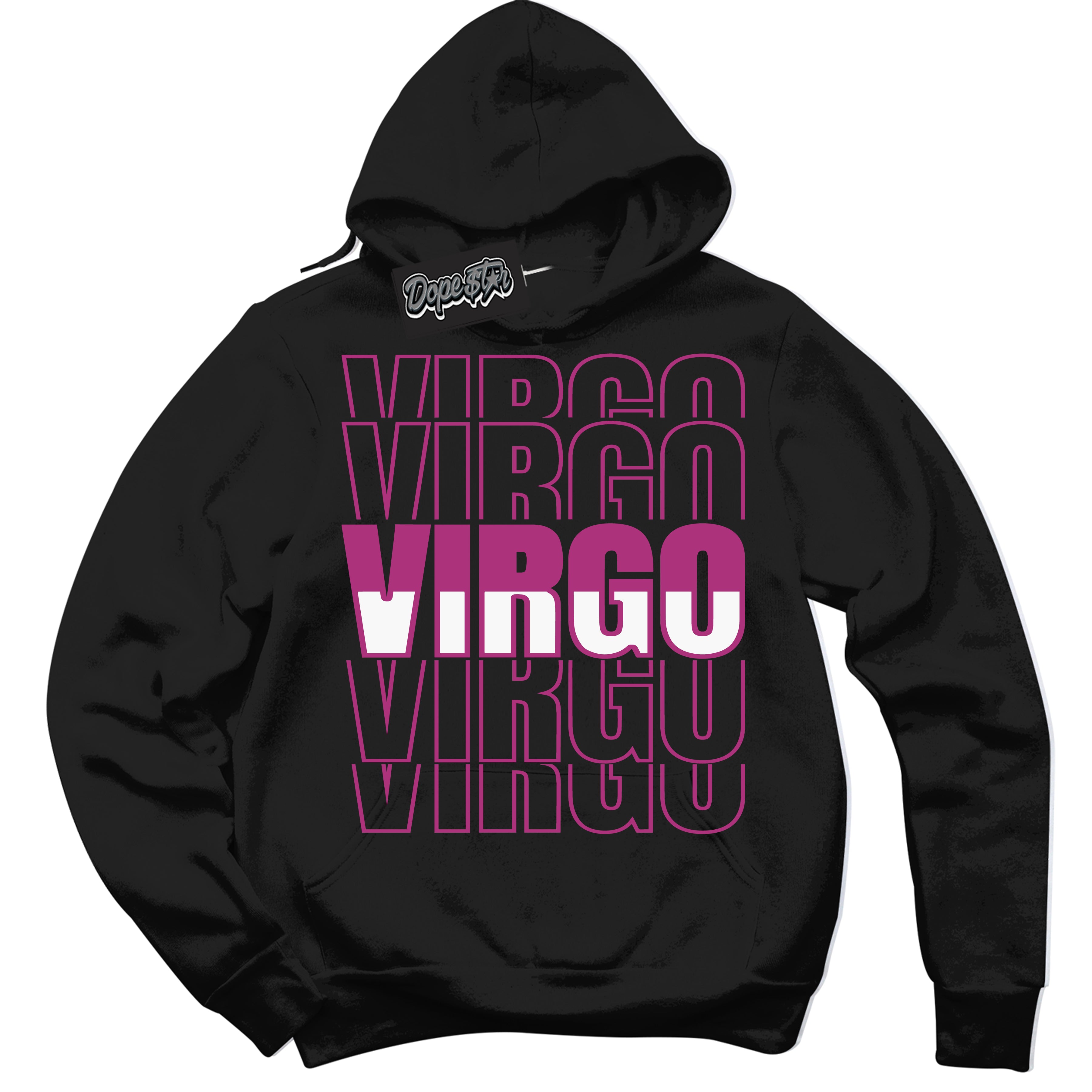 Dunk Low Next Nature Hot Fuchsia Dunk 'Virgo' Hoodie - Black Streetwear Mockup | Sneakerhead Sweatshirt Matching Dunk Low Next Nature Hot Fuchsia Dunk | Virgo Urban Streetwear for Sneaker Matching OOTD | Outfits that pair perfectly with your ND Low Next Nature Hot Fuchsia Dunk | Sneakerhead Fashion Must-Have Apparel for Men and Women.