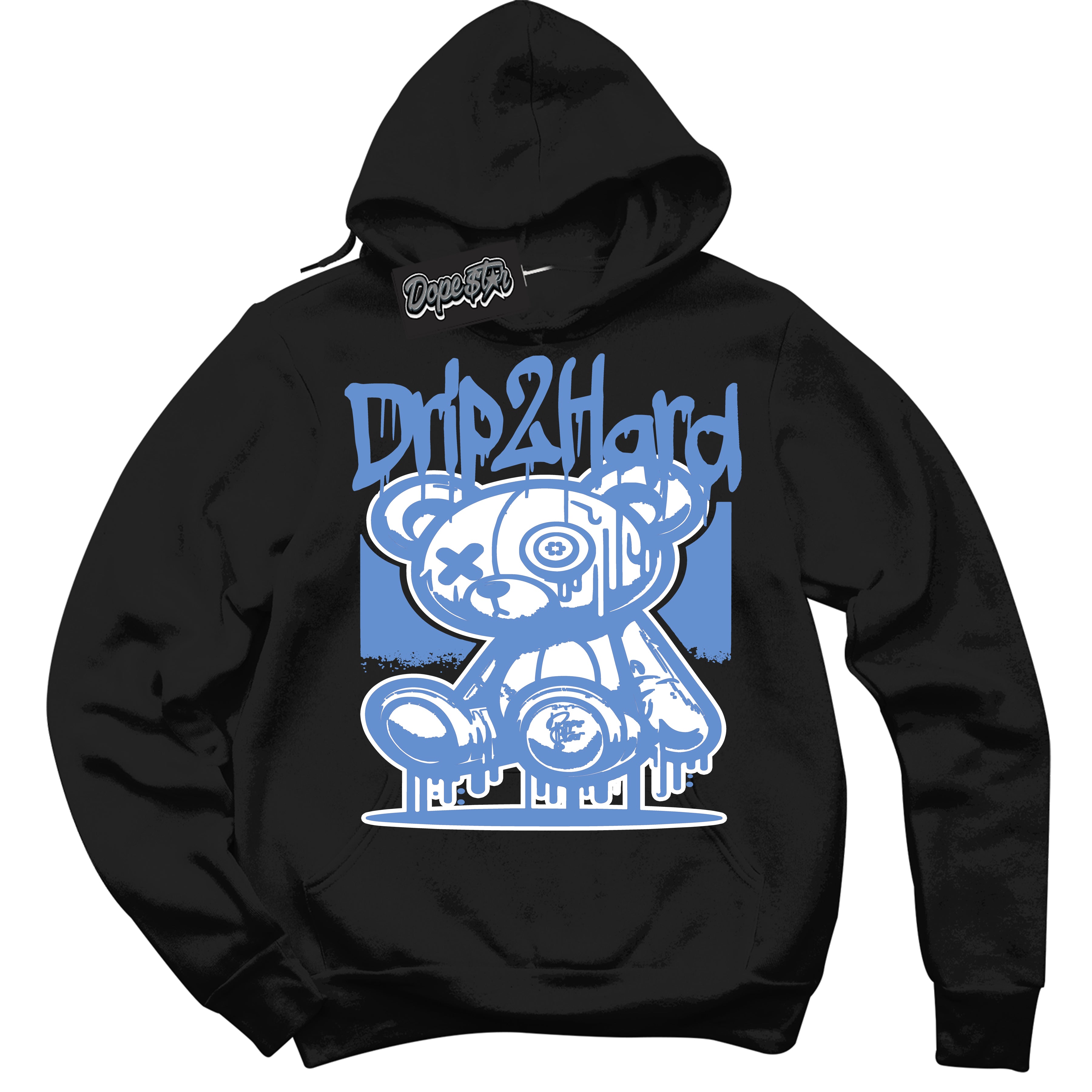 Cool Black Hoodie with “ Drip 2 Hard ”  design that Perfectly Matches Polar Blue Dunk.