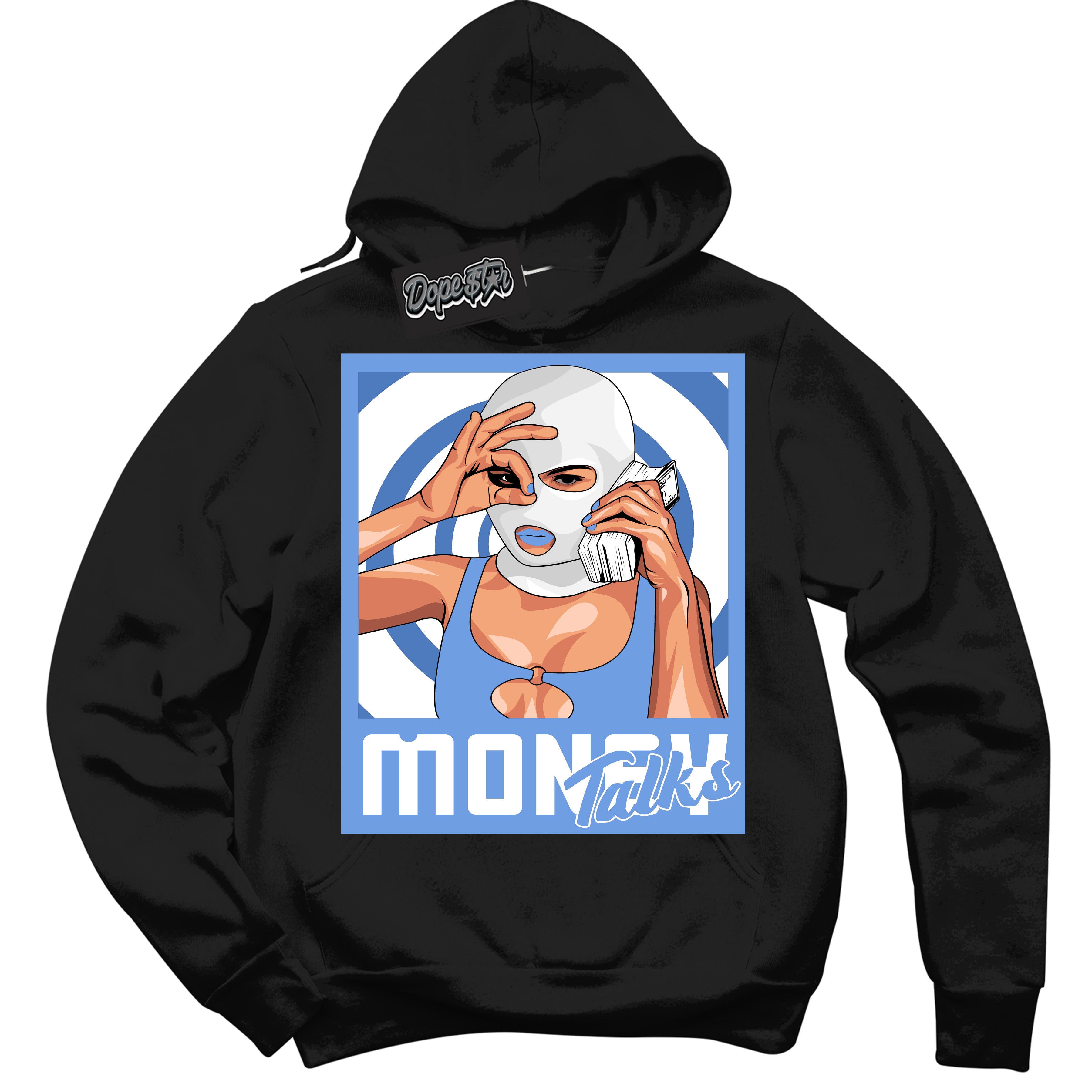Cool Black Hoodie with “ Money Talks ”  design that Perfectly Matches Polar Blue Dunk.