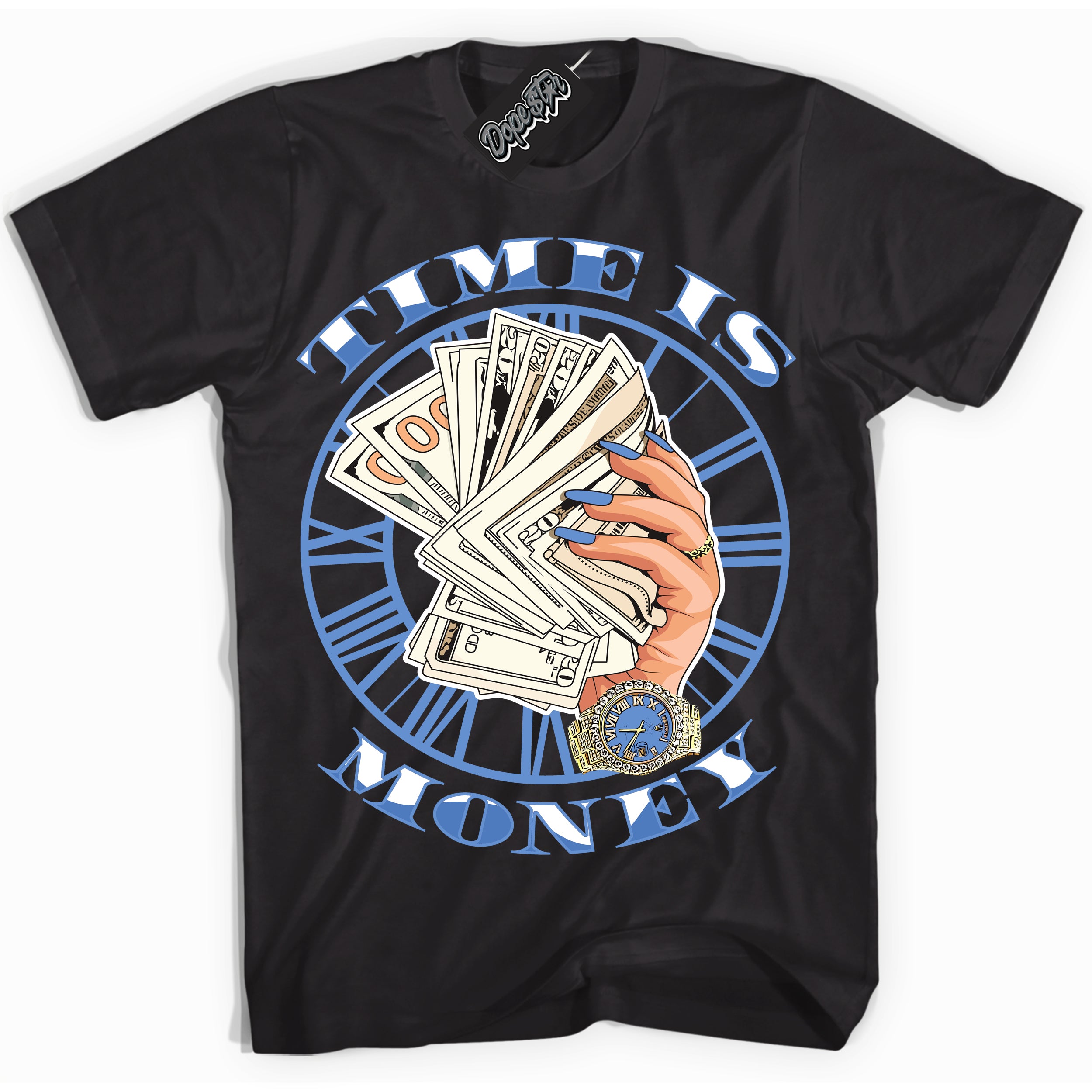 Cool Black Shirt with “ Time Is Money ” design that perfectly matches Polar Blue Dunk.