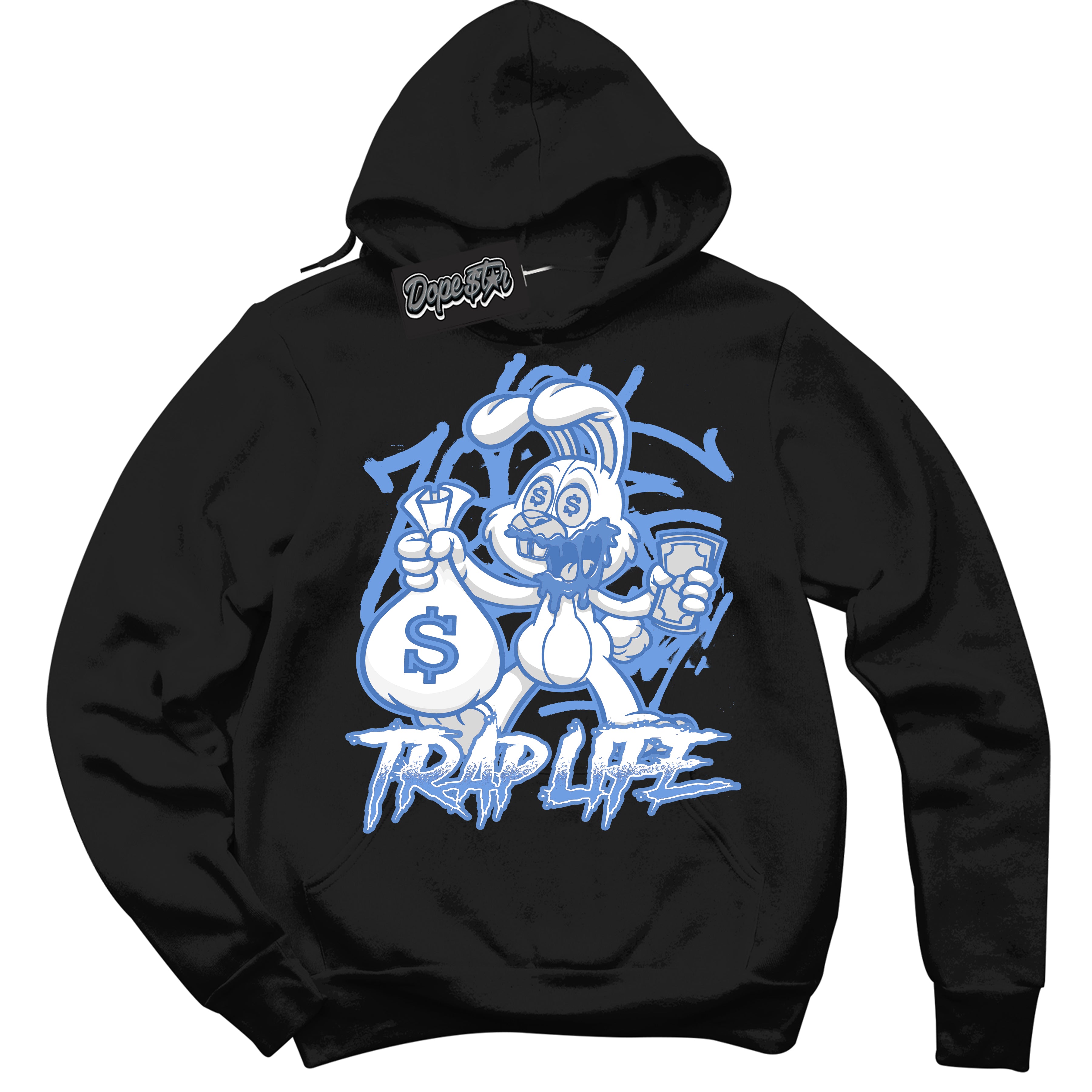 Cool Black Hoodie with “ Trap Rabbit ”  design that Perfectly Matches Polar Blue Dunk.