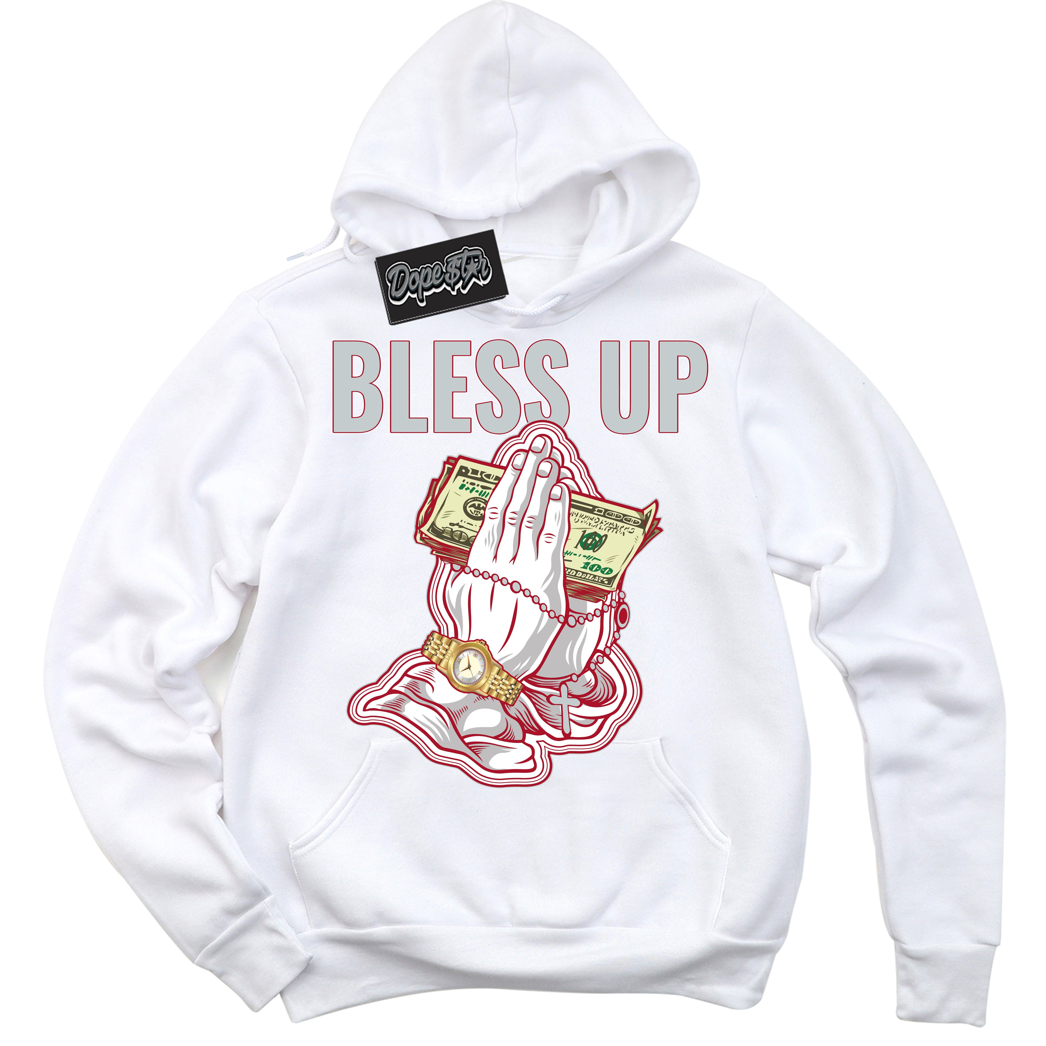 Cool White Hoodie with “ Bless Up ” design that Perfectly Matches Reverse Ultraman Sneakers.