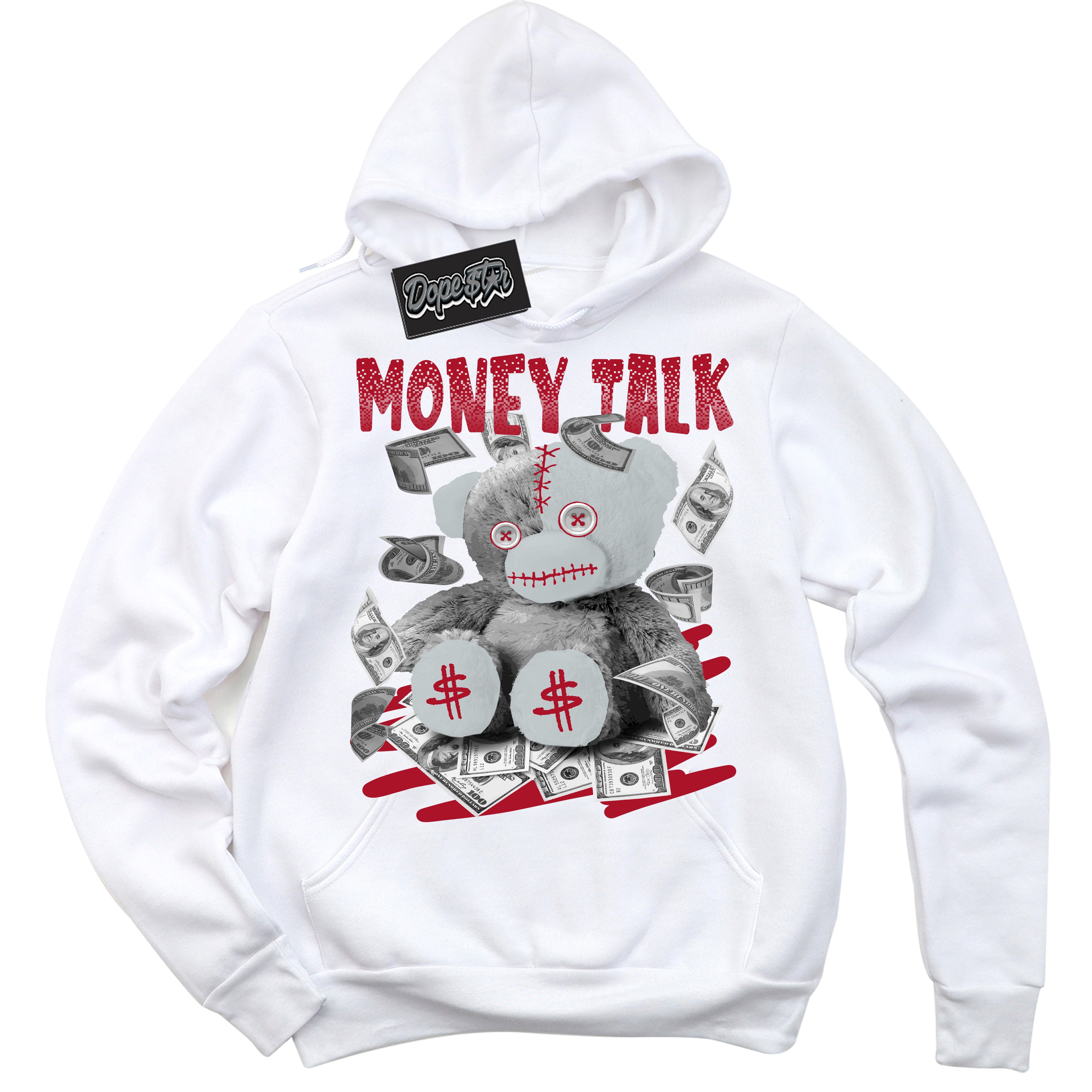Cool White Hoodie with “ Money Talk Bear ” design that Perfectly Matches Reverse Ultraman Sneakers.