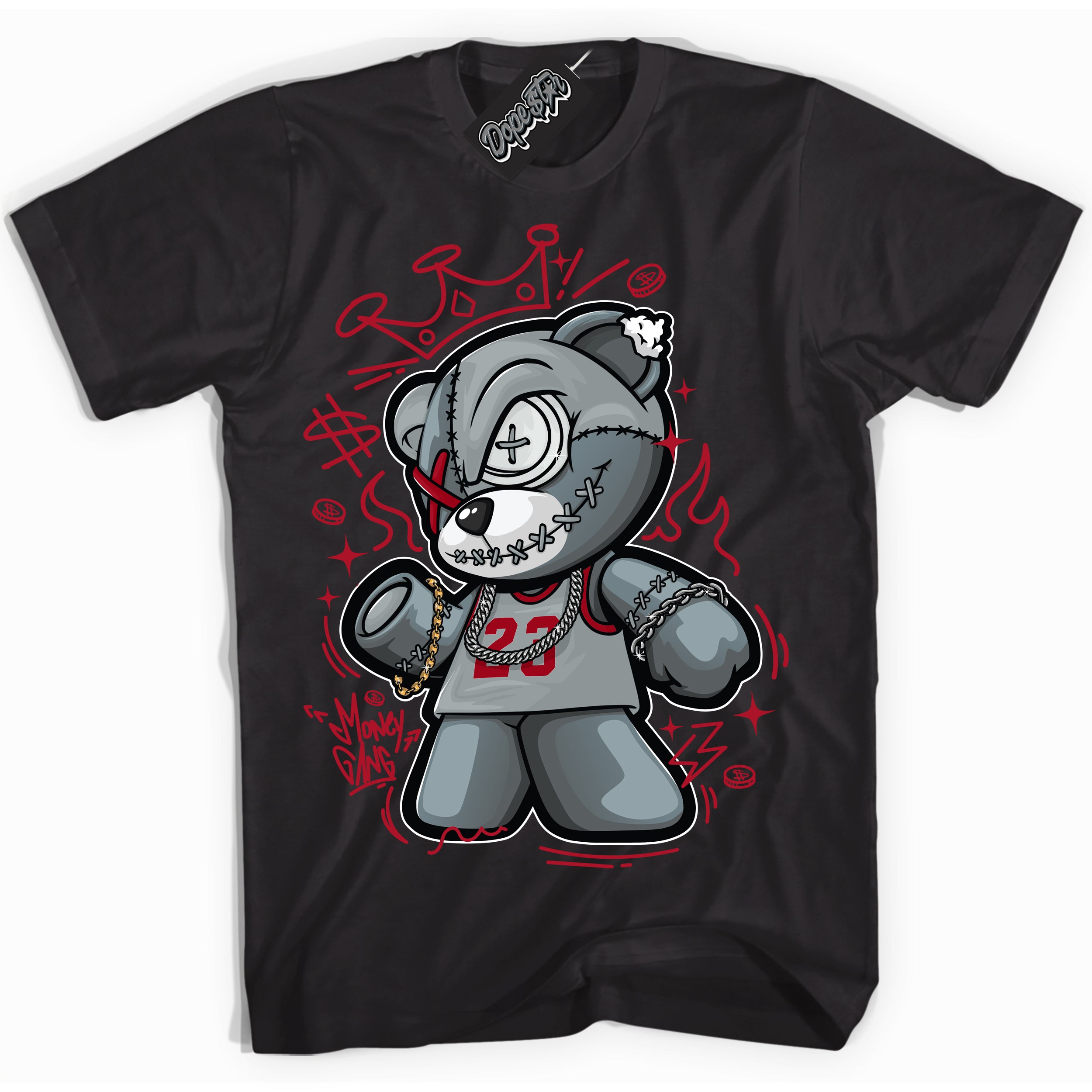 Cool Black Shirt with “ Money Gang Bear ” design that perfectly matches Reverse Ultraman Sneakers.