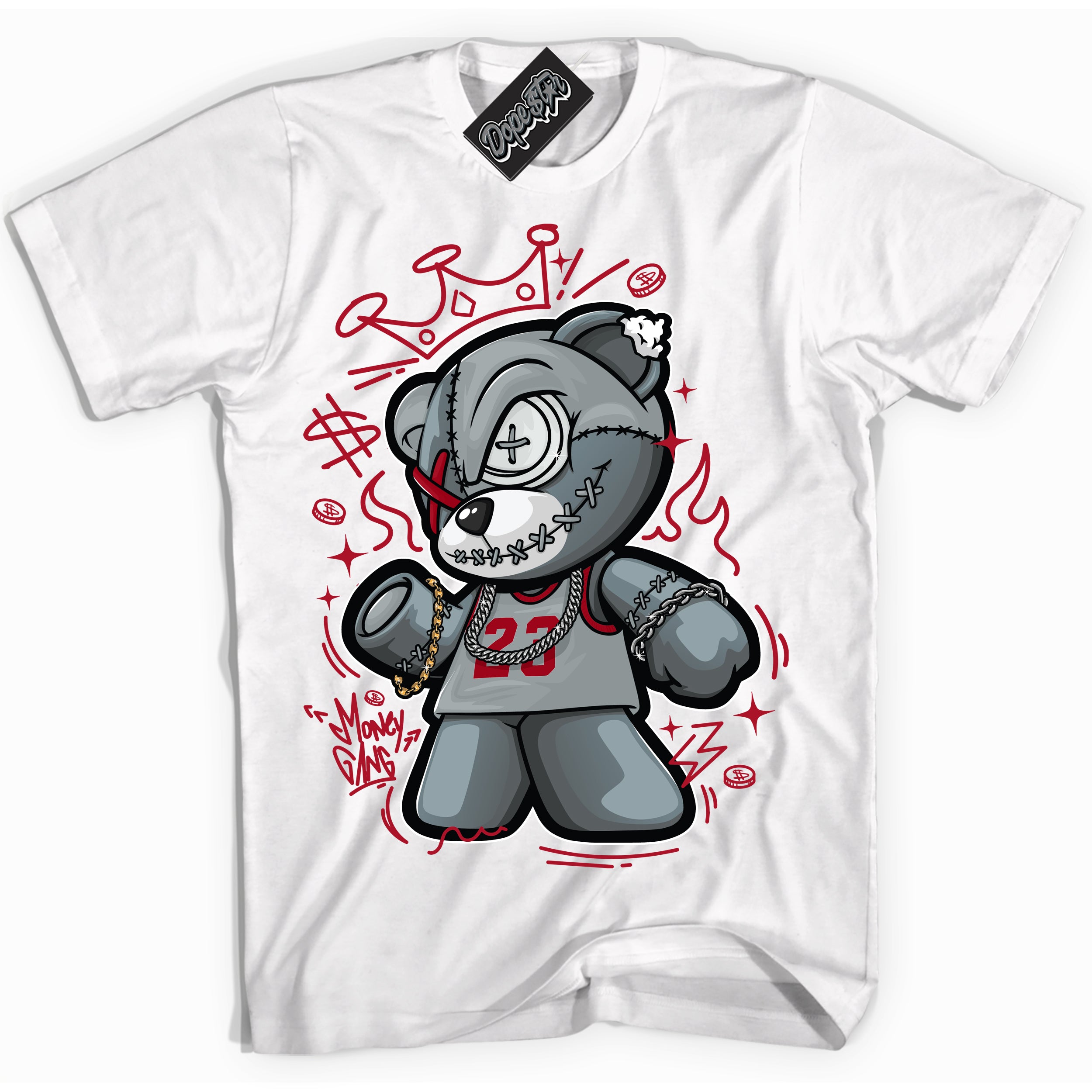 Cool White Shirt with “ Money Gang Bear ” design that perfectly matches Reverse Ultraman Sneakers.