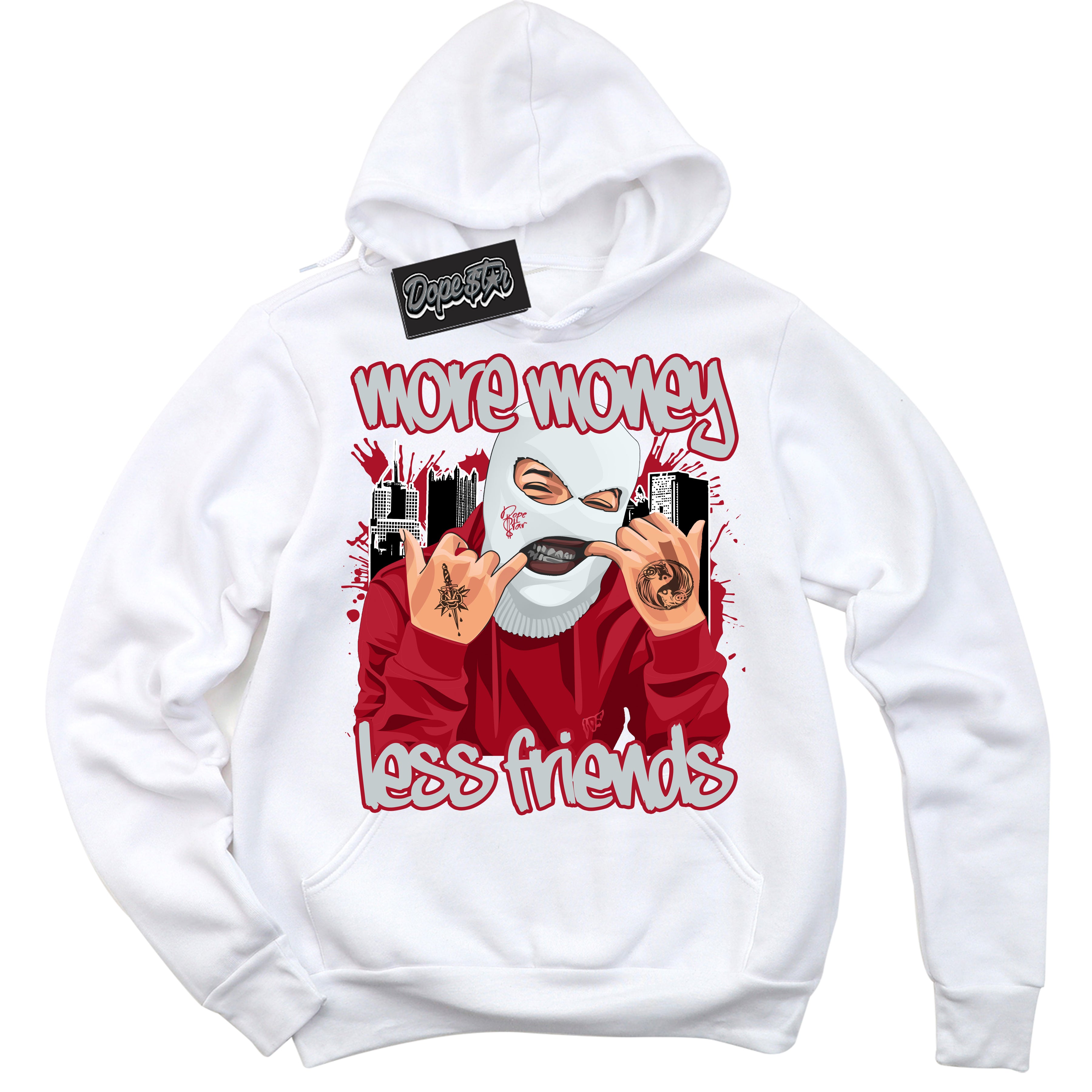 Cool White Hoodie with “ More Money Less Friends ” design that Perfectly Matches Reverse Ultraman Sneakers.