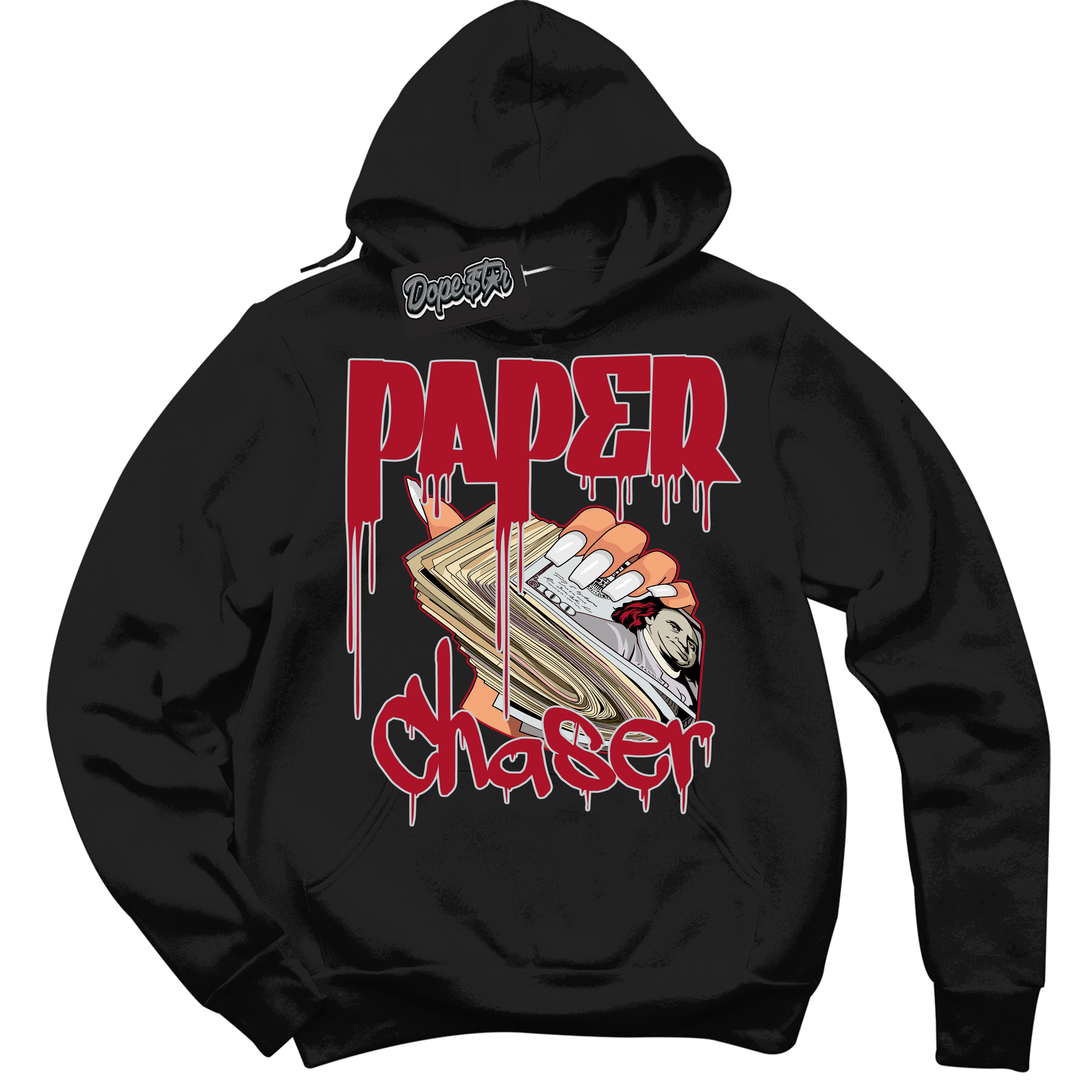 Cool Black Hoodie with “ Paper Chaser ” design that Perfectly Matches Reverse Ultraman Sneakers.