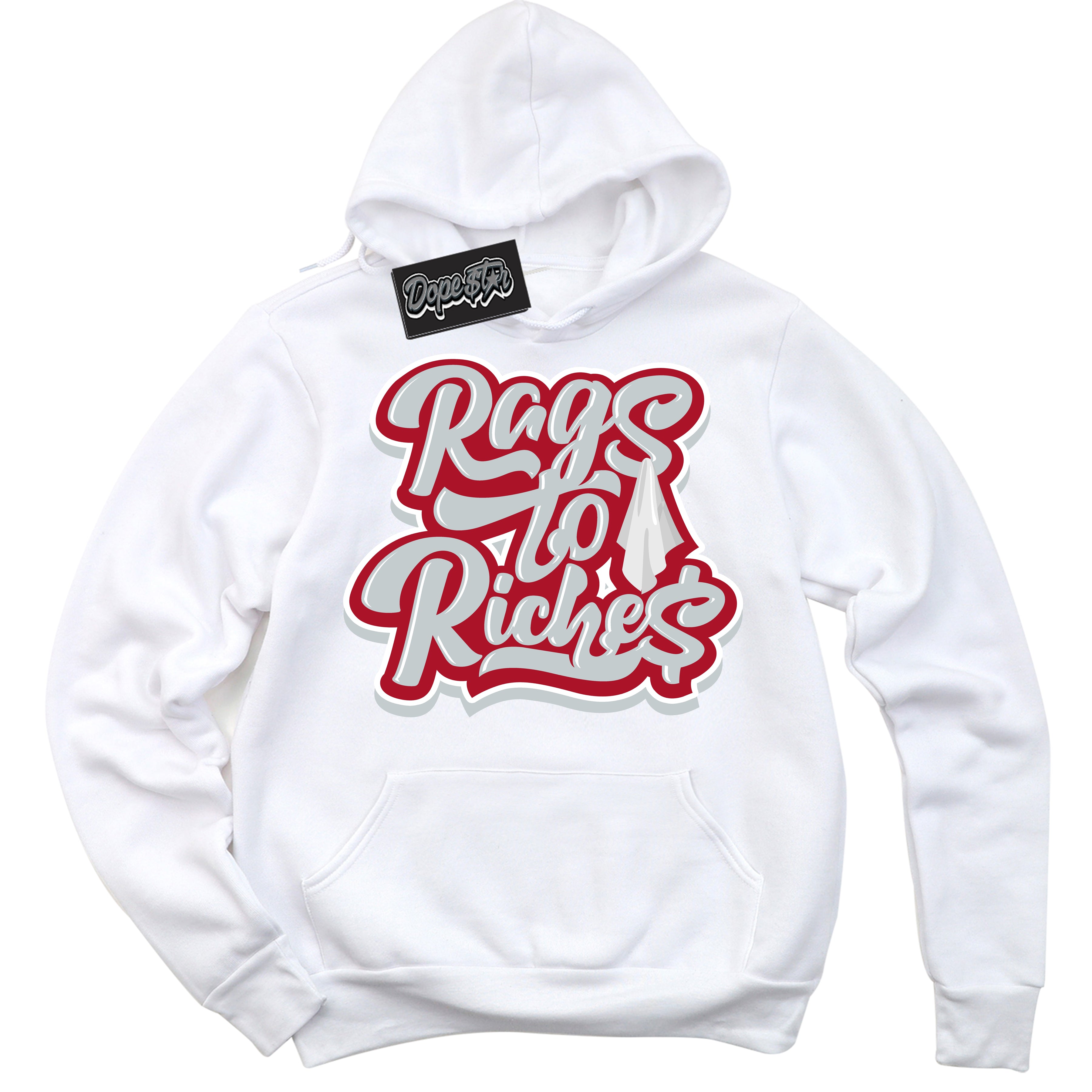 Cool White Hoodie with “ Rags To Riches ” design that Perfectly Matches Reverse Ultraman Sneakers.