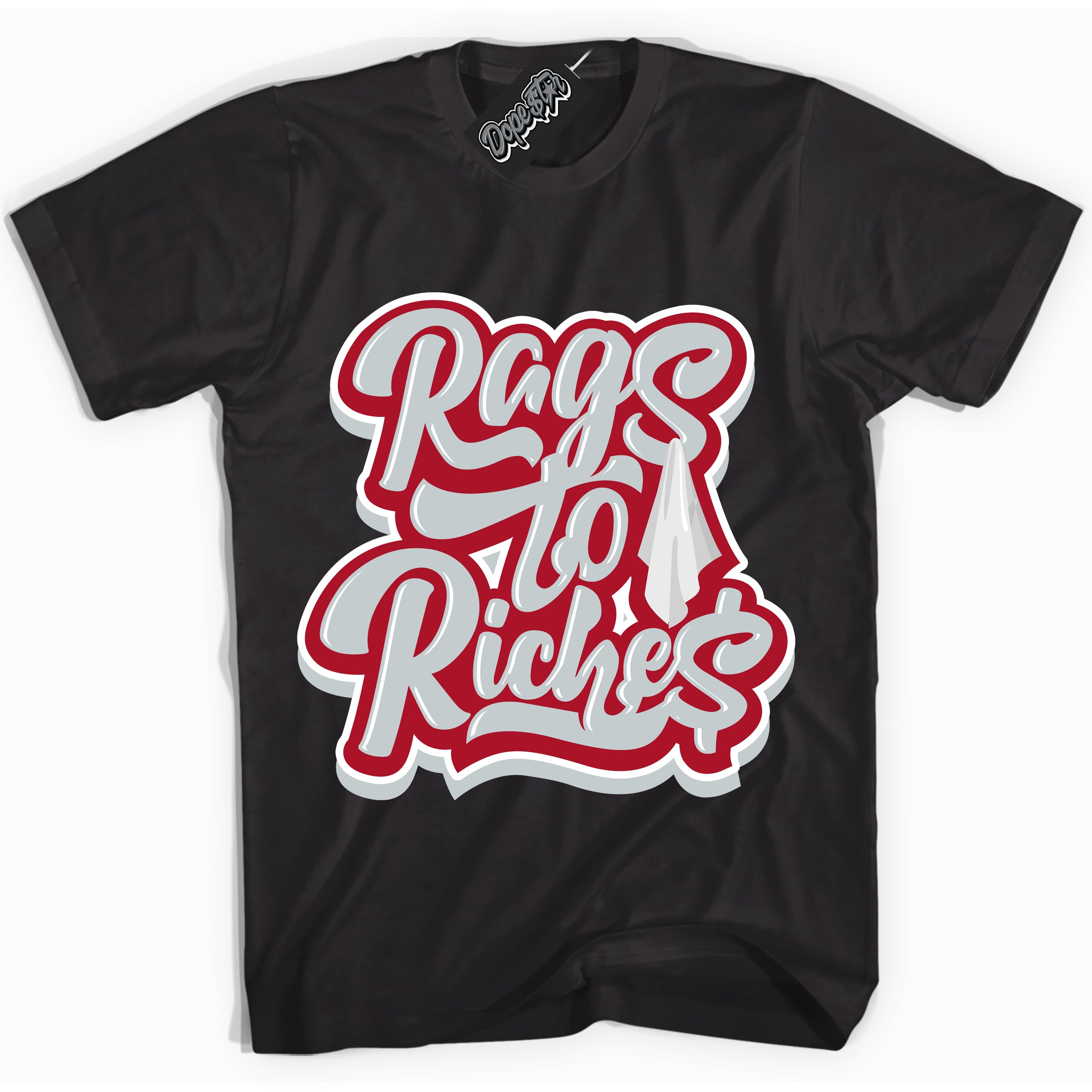 Cool Black Shirt with “ Rags To Riches ” design that perfectly matches Reverse Ultraman Sneakers.