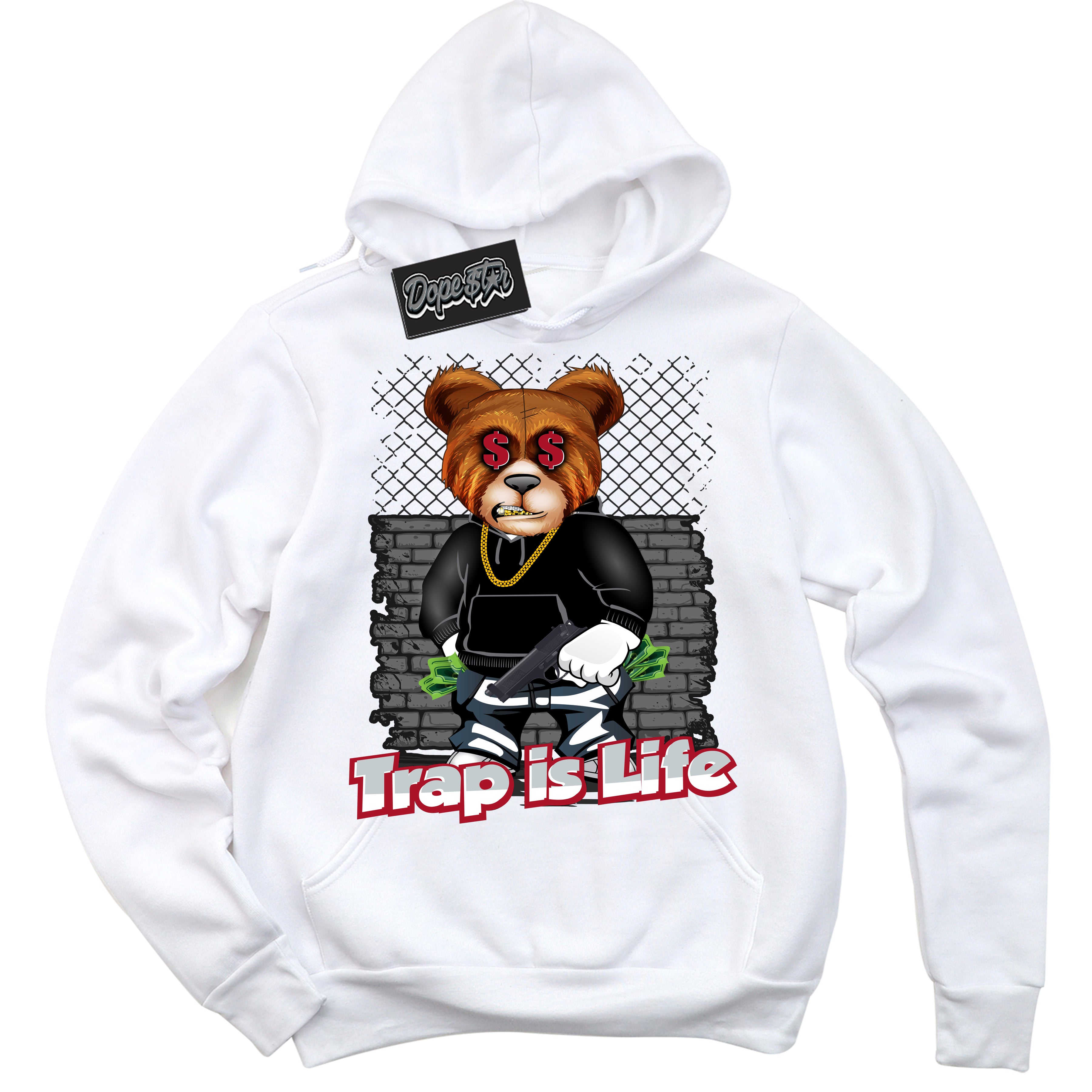 Cool White Hoodie with “ Trap Is Life ” design that Perfectly Matches Reverse Ultraman Sneakers.