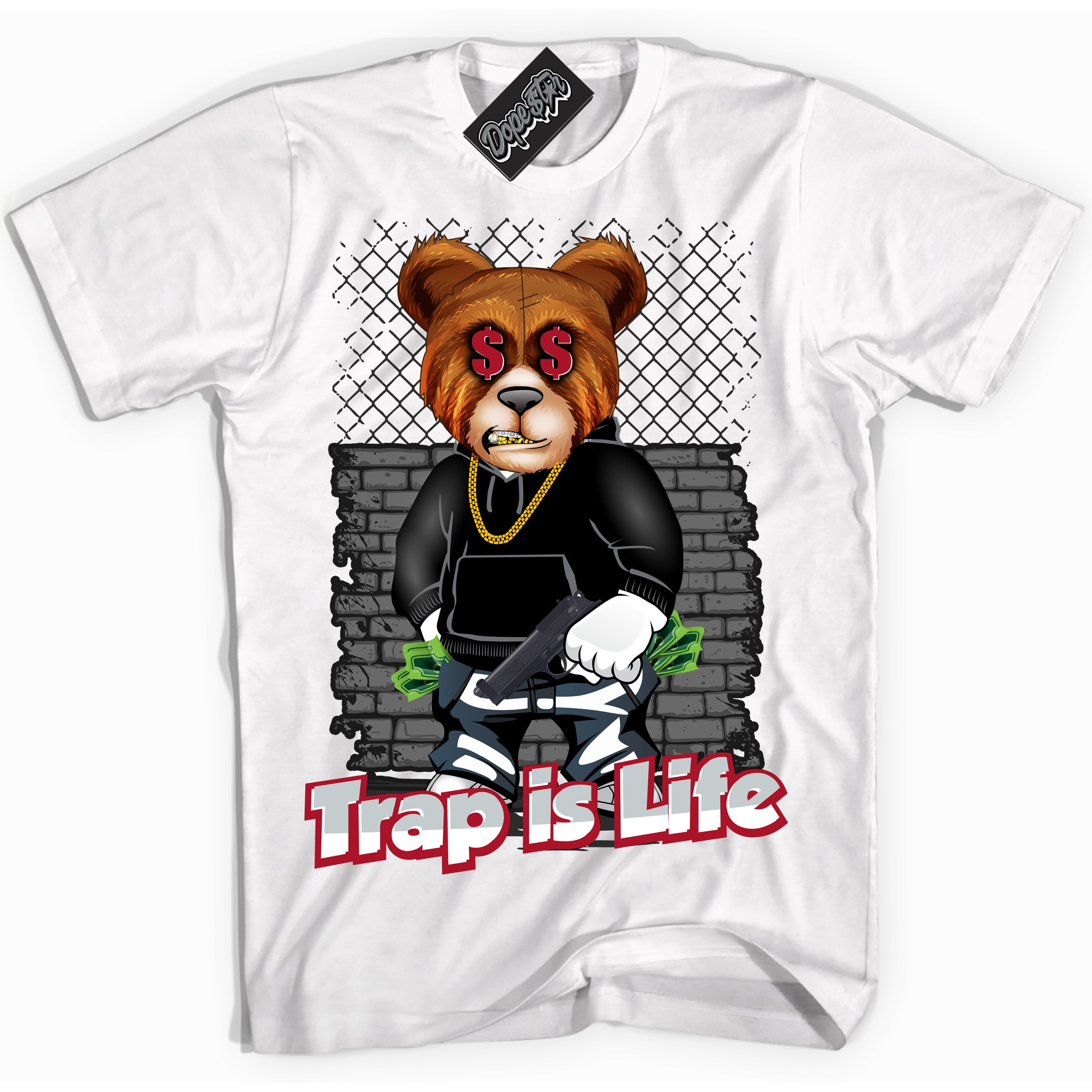 Cool White Shirt with “ Trap Is Life” design that perfectly matches Reverse Ultraman Sneakers.