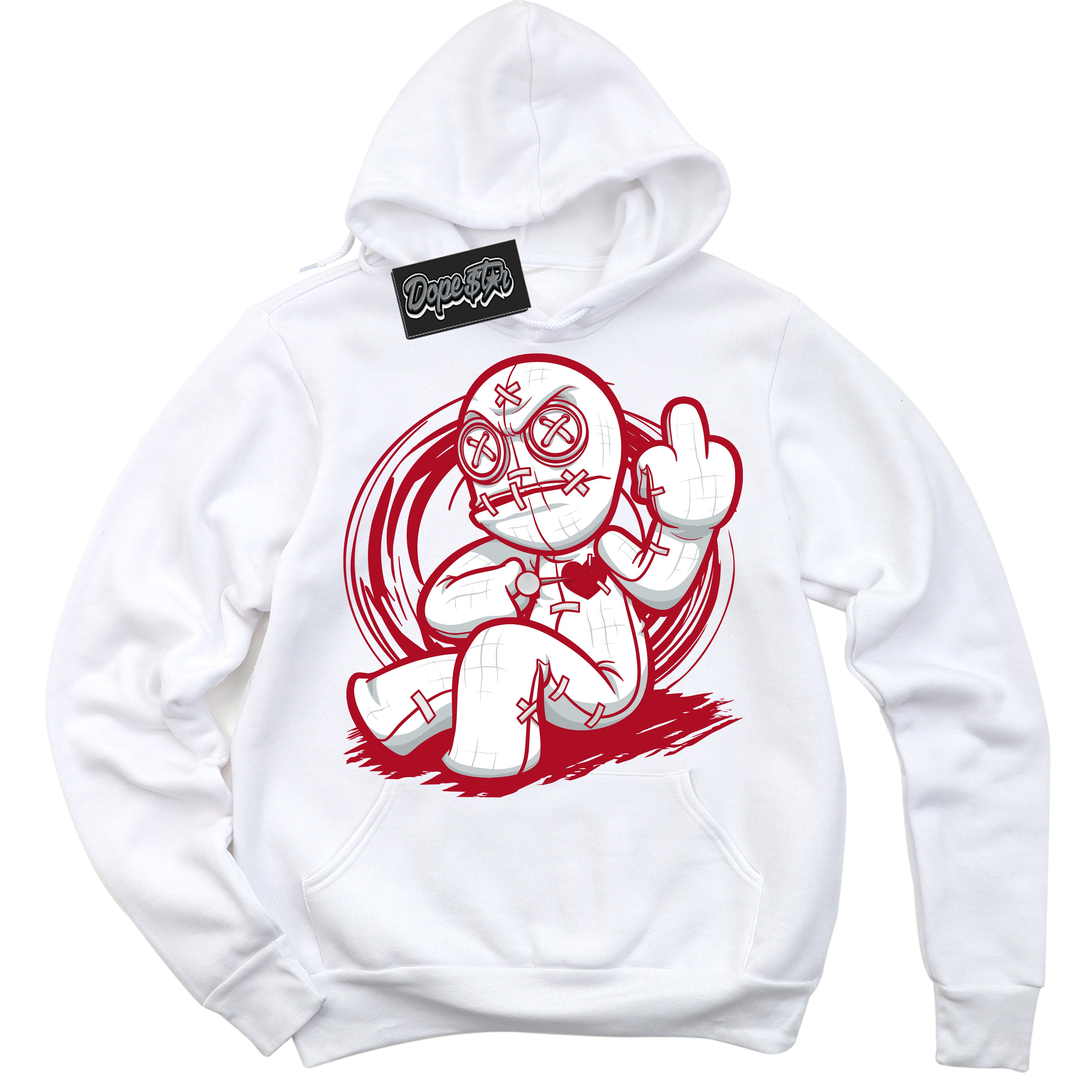 Cool White Hoodie with “ VooDoo Doll ” design that Perfectly Matches Reverse Ultraman Sneakers.