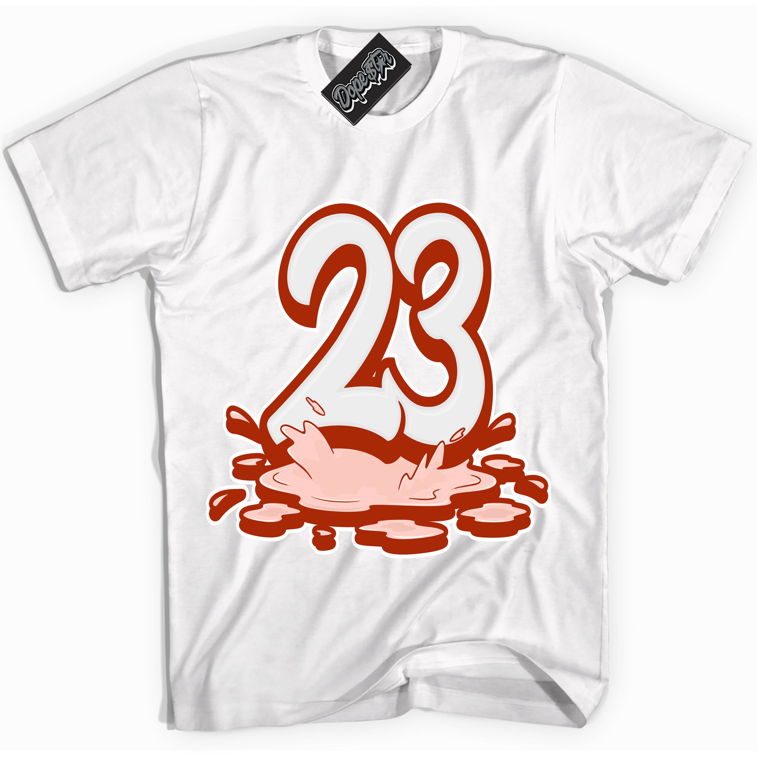 Cool White Shirt with “ 23 Melting ” design that perfectly matches Red Stardust Dunk.