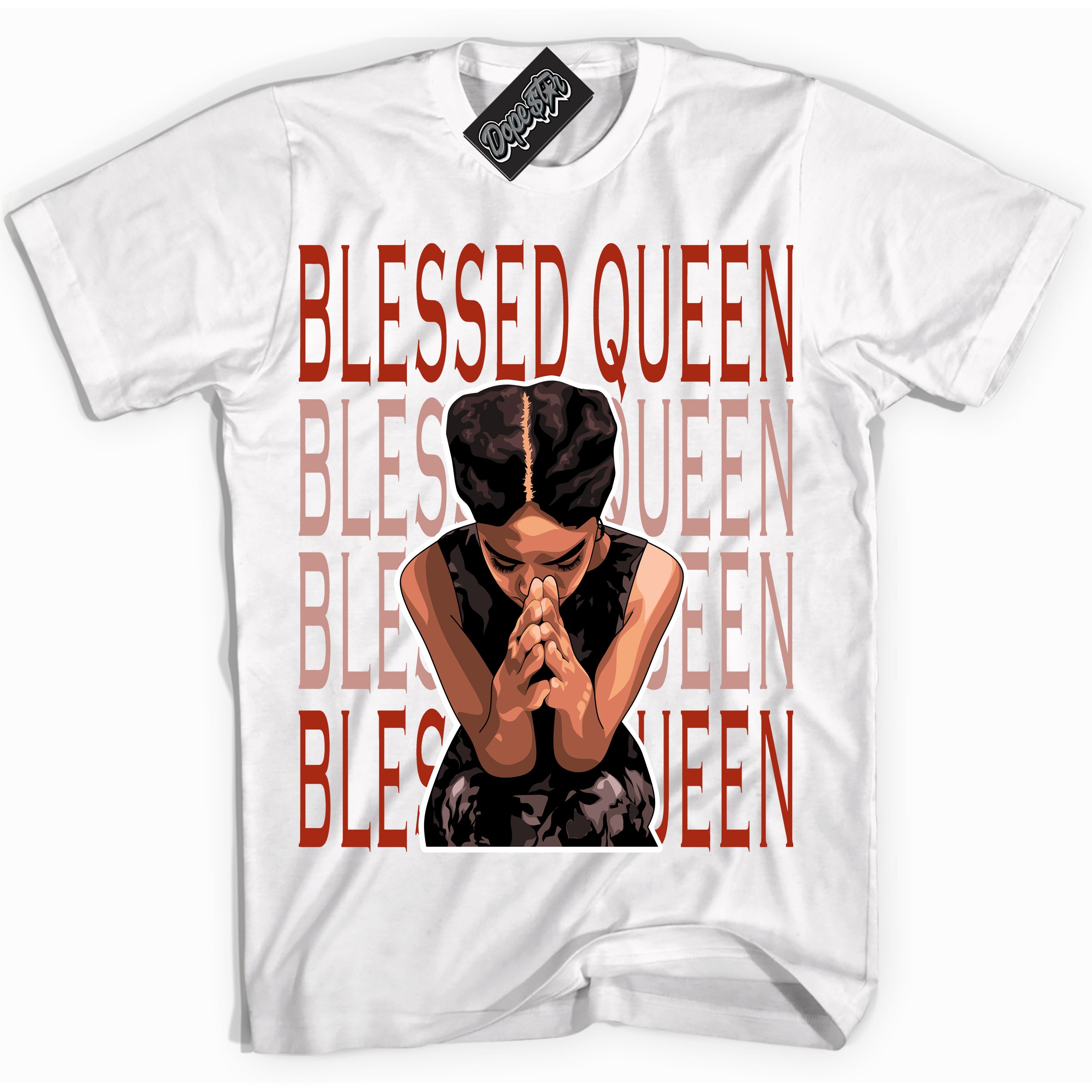 Cool White Shirt with “ Blessed Queen ” design that perfectly matches Red Stardust Dunk.