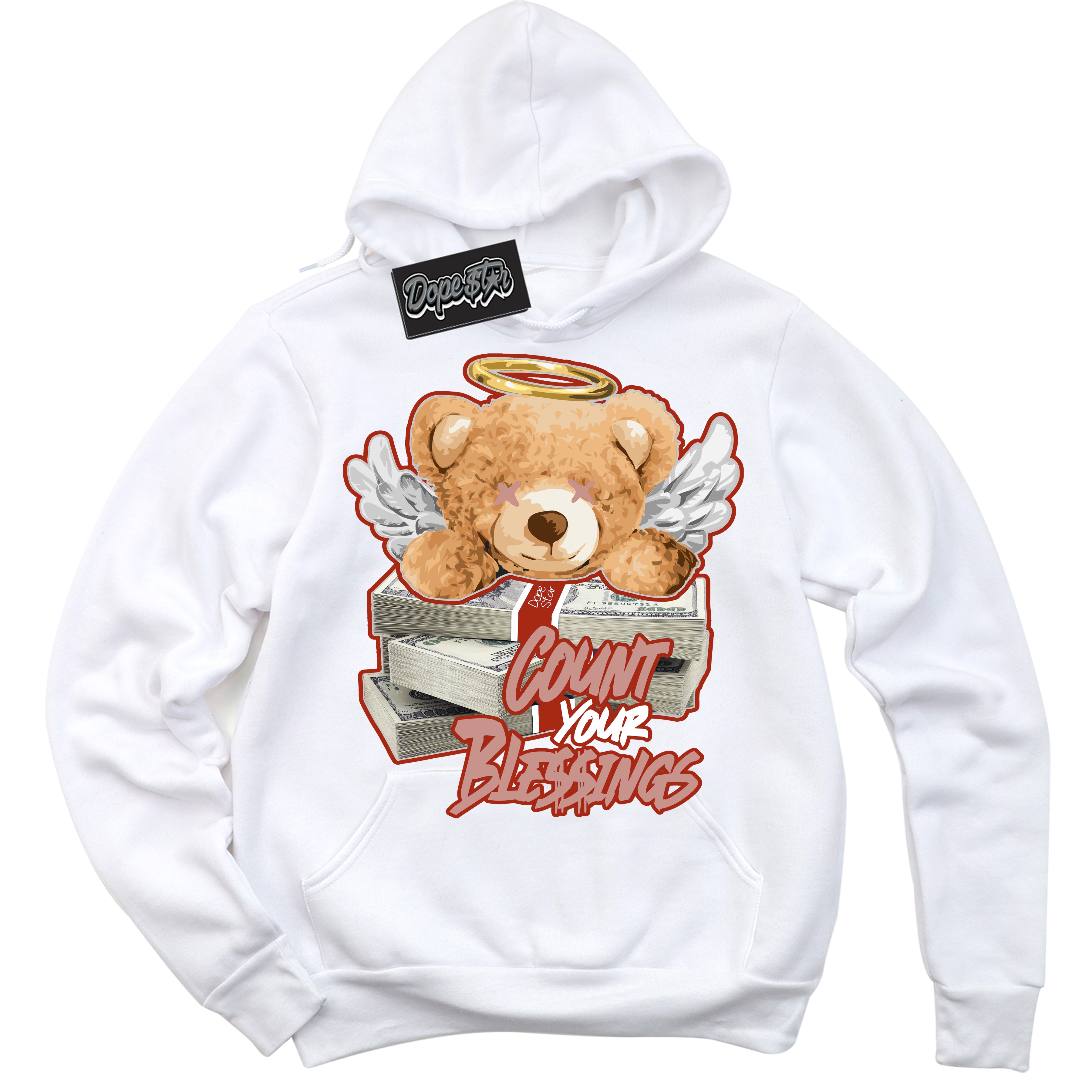 Cool White Hoodie with “ Count Your Blessings ” design that Perfectly Matches Red Stardust Dunk.