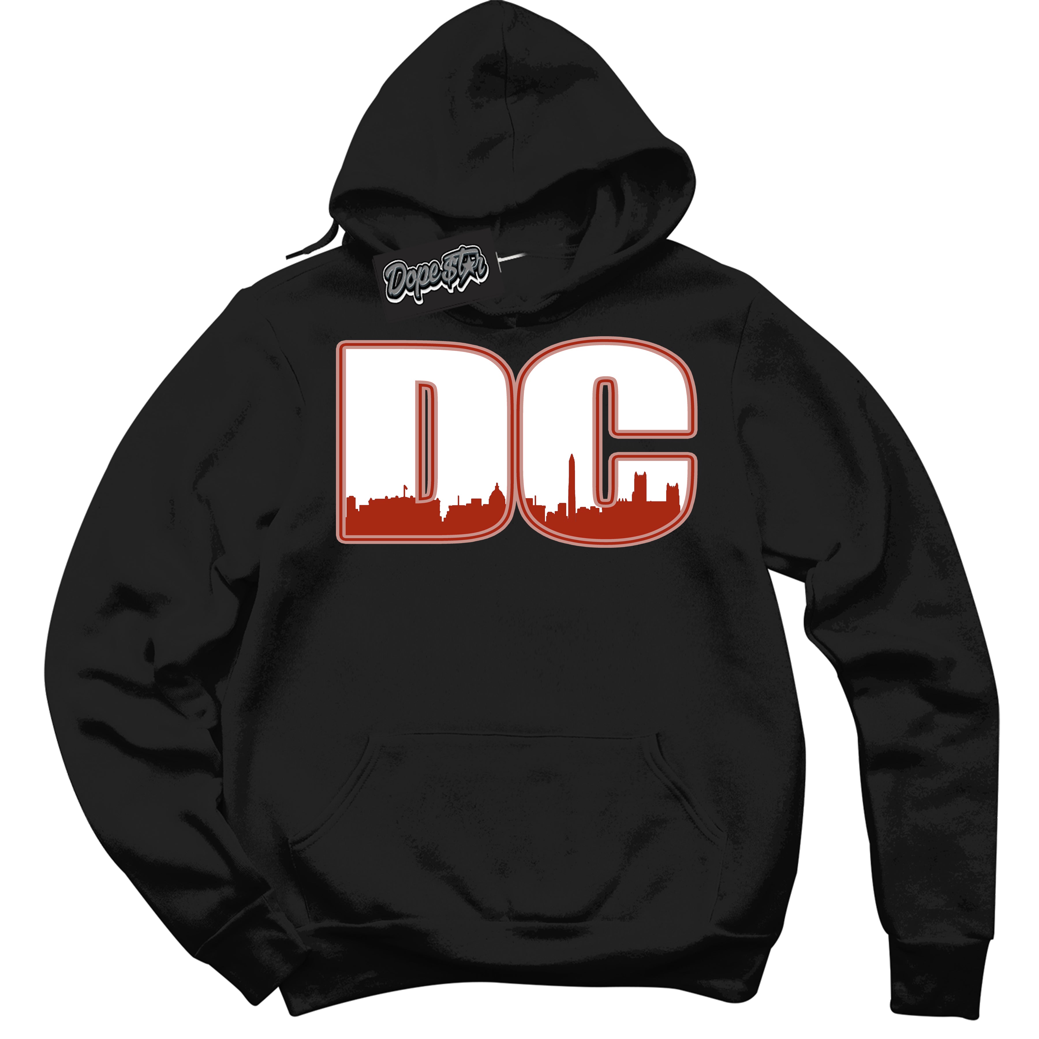 Cool Black Hoodie with “ DC ” design that Perfectly Matches Red Stardust Dunk.