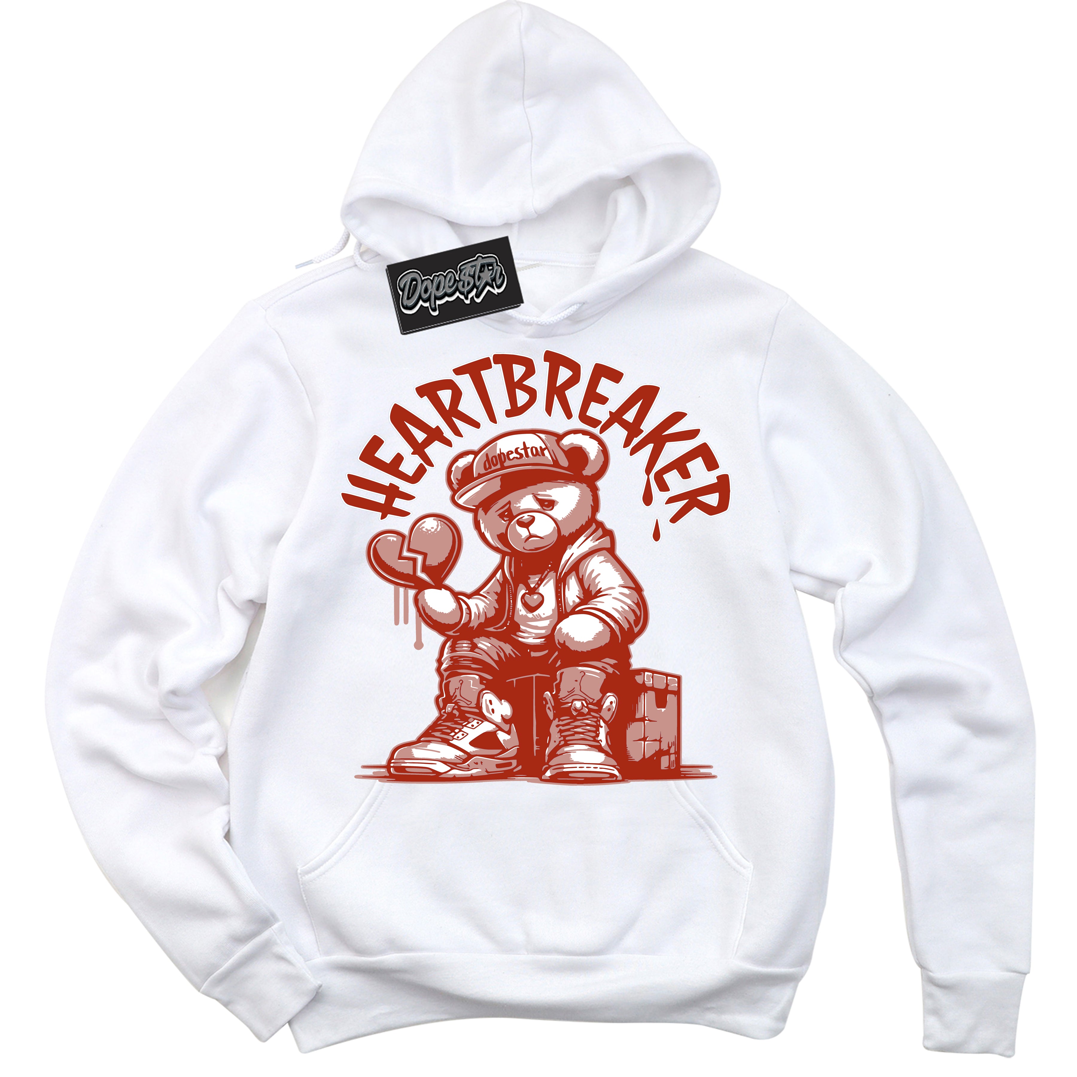 Cool White Hoodie with “ Heartbreaker Bear ” design that Perfectly Matches Red Stardust Dunk.