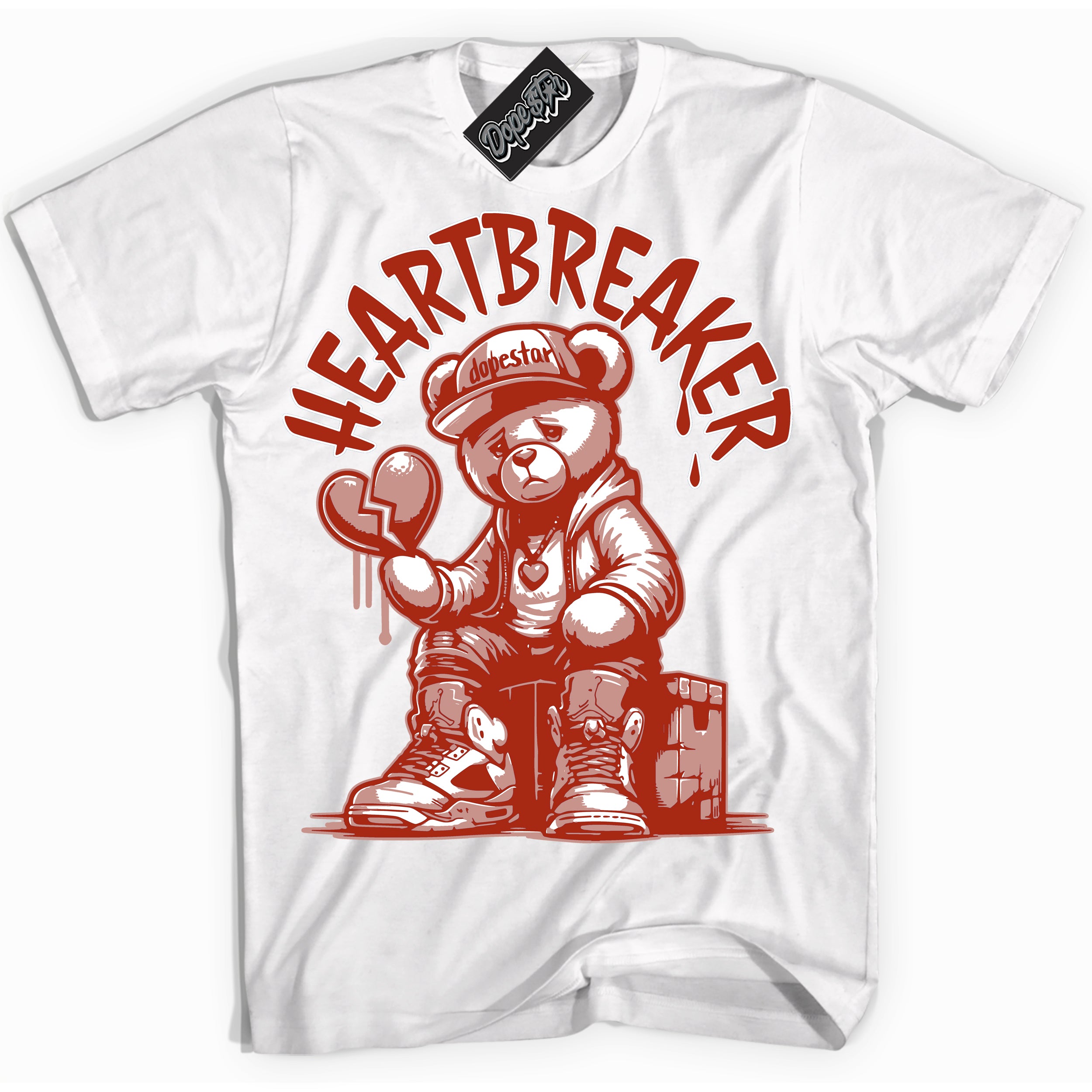 Cool White Shirt with “ Heartbreaker Bear ” design that perfectly matches Red Stardust Dunk.
