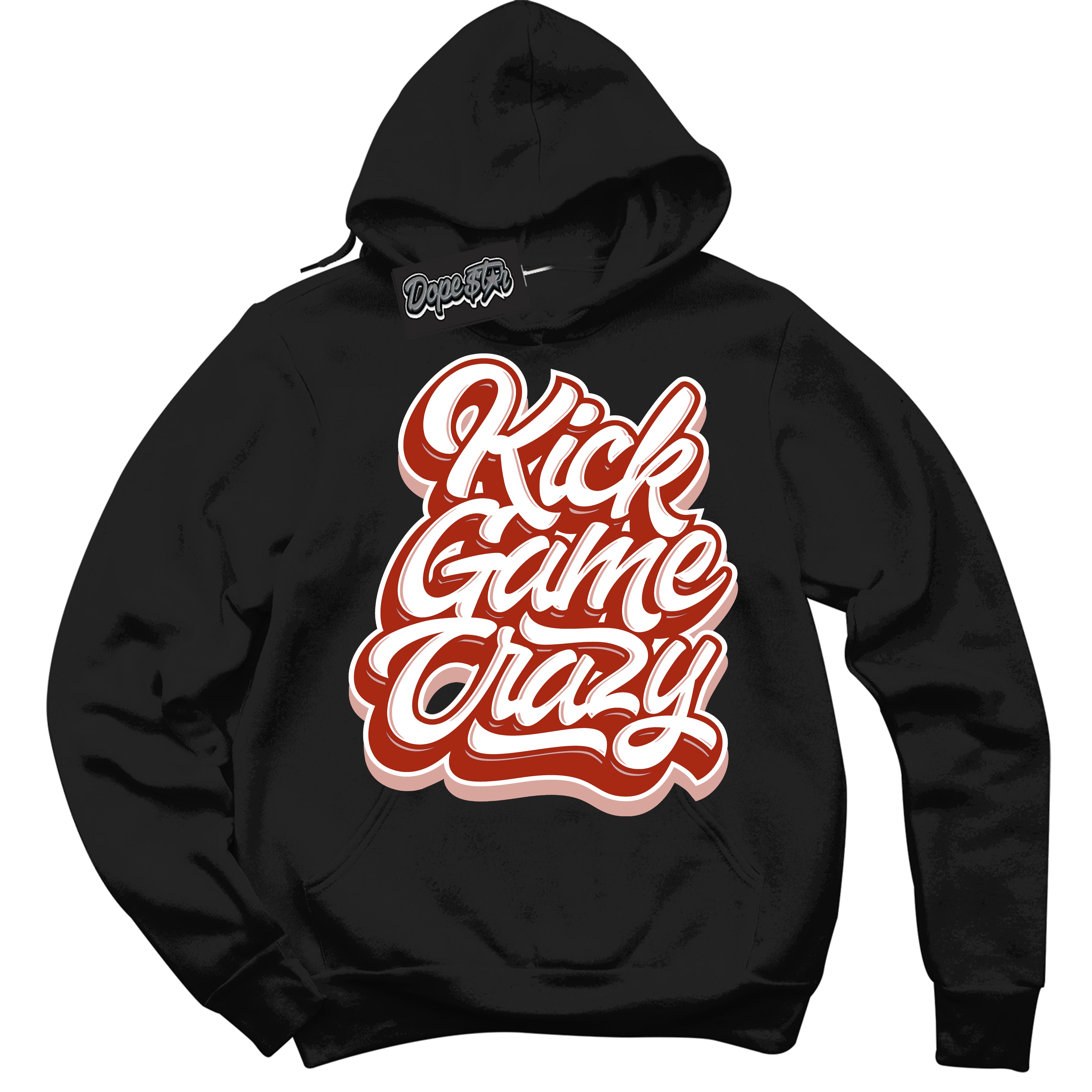 Cool Black Hoodie with “ Kick Game Crazy ” design that Perfectly Matches Red Stardust Dunk.
