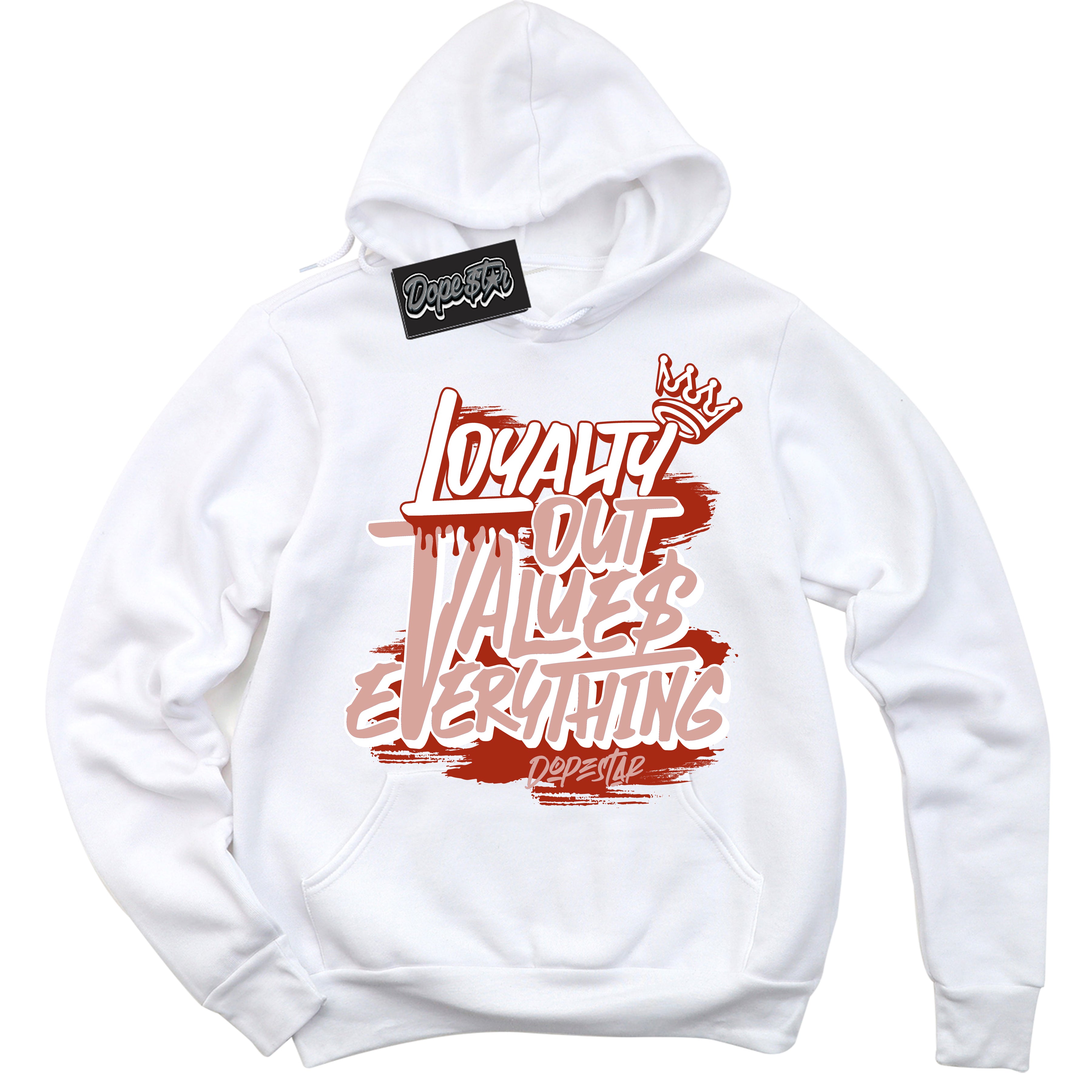 Cool White Hoodie with “ Loyalty Out Values Everything ” design that Perfectly Matches Red Stardust Dunk.