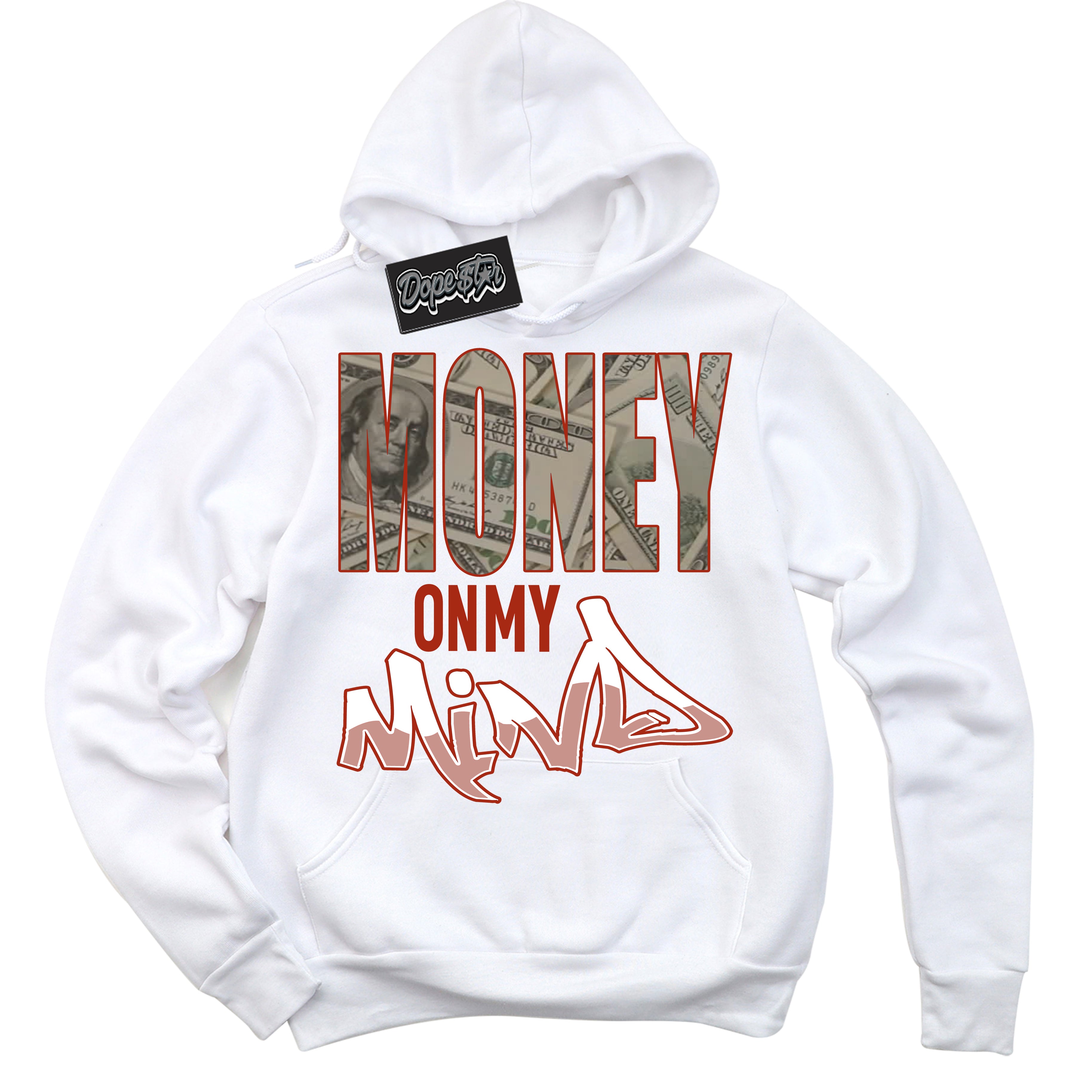 Cool White Hoodie with “ Money On My Mind ” design that Perfectly Matches Red Stardust Dunk.