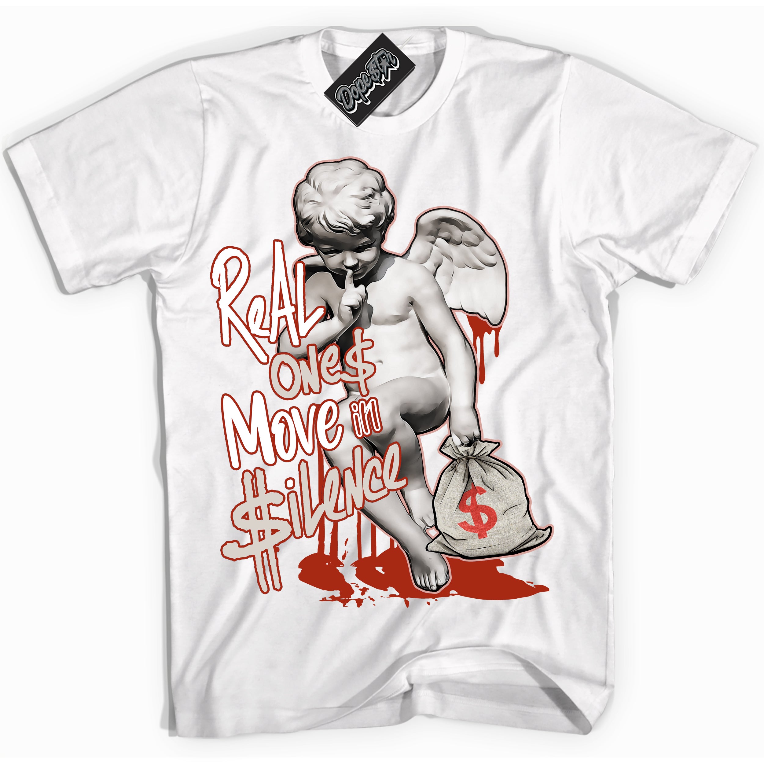 Cool White Shirt with “ Real Ones Cherub ” design that perfectly matches Red Stardust Dunk.