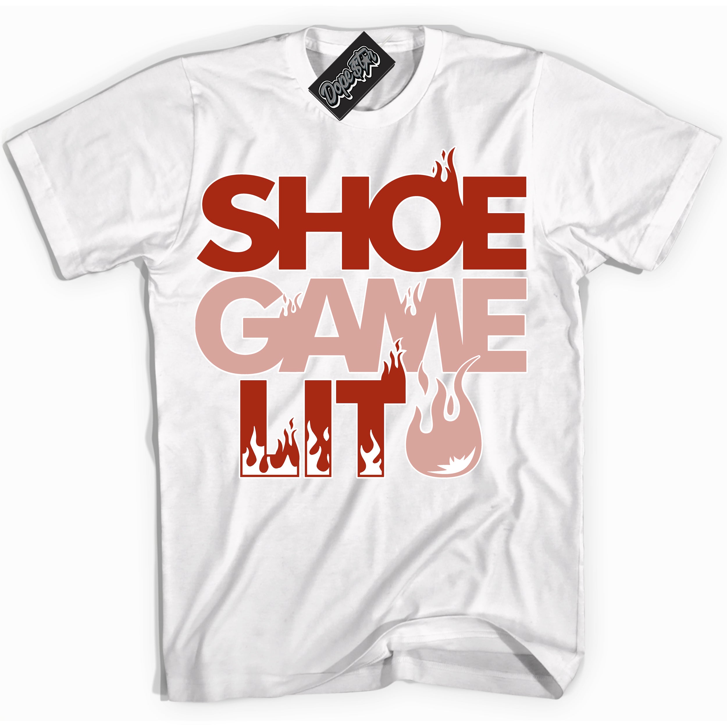 Cool White Shirt with “ Shoe Game Lit ” design that perfectly matches Red Stardust Dunk.