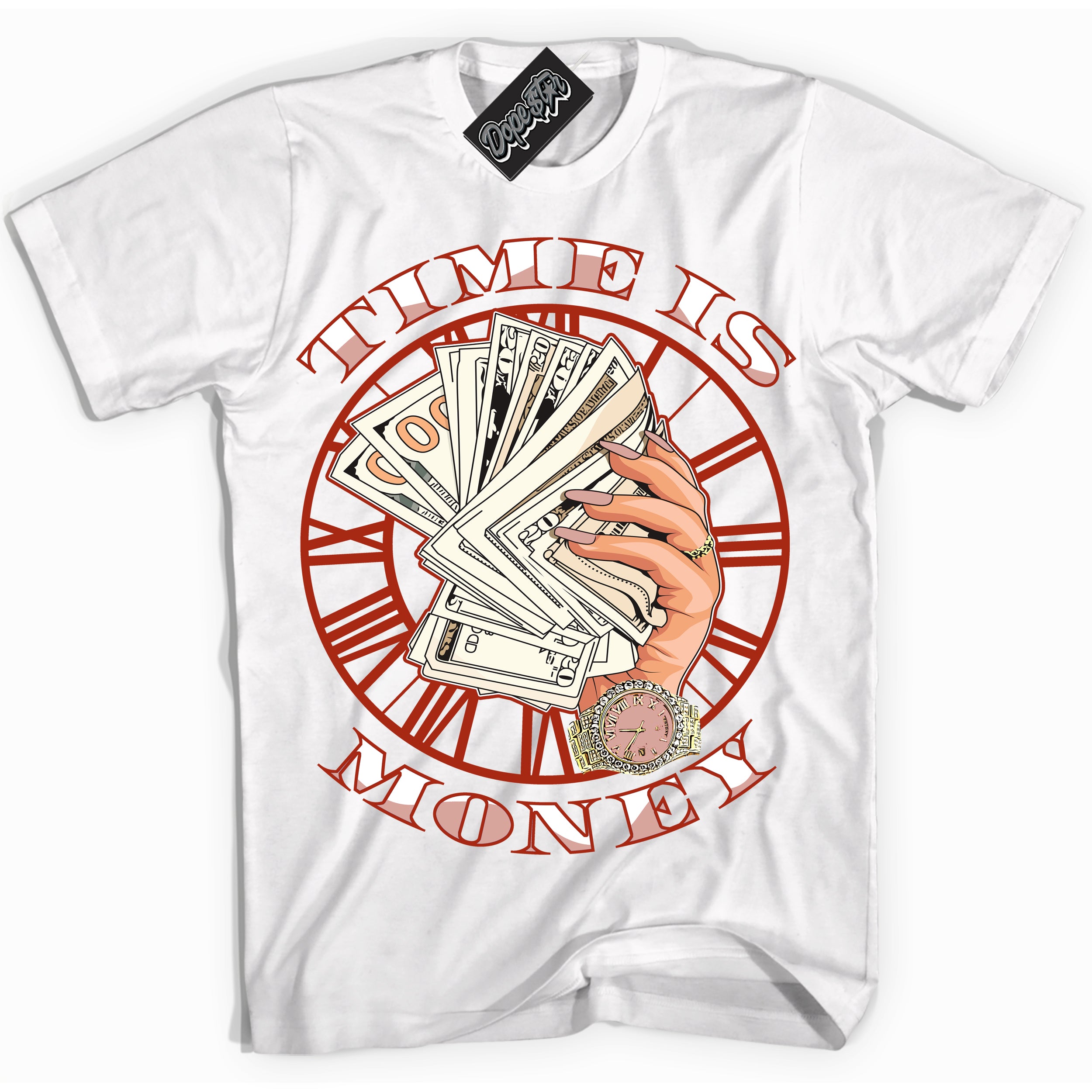 Cool White Shirt with “ Time Is Money ” design that perfectly matches Red Stardust Dunk.