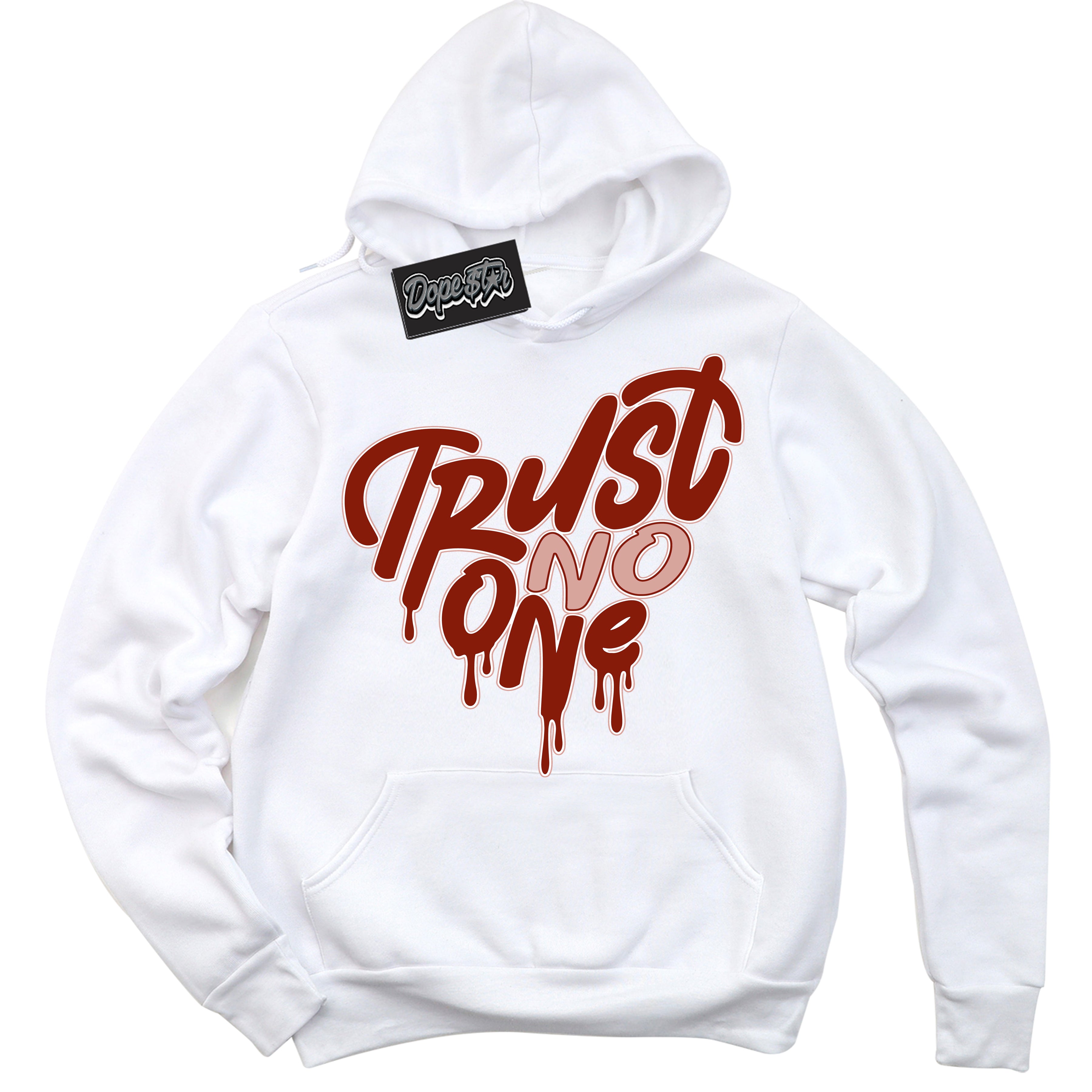 Cool White Hoodie with “ Trust No One Heart ” design that Perfectly Matches Red Stardust Dunk.
