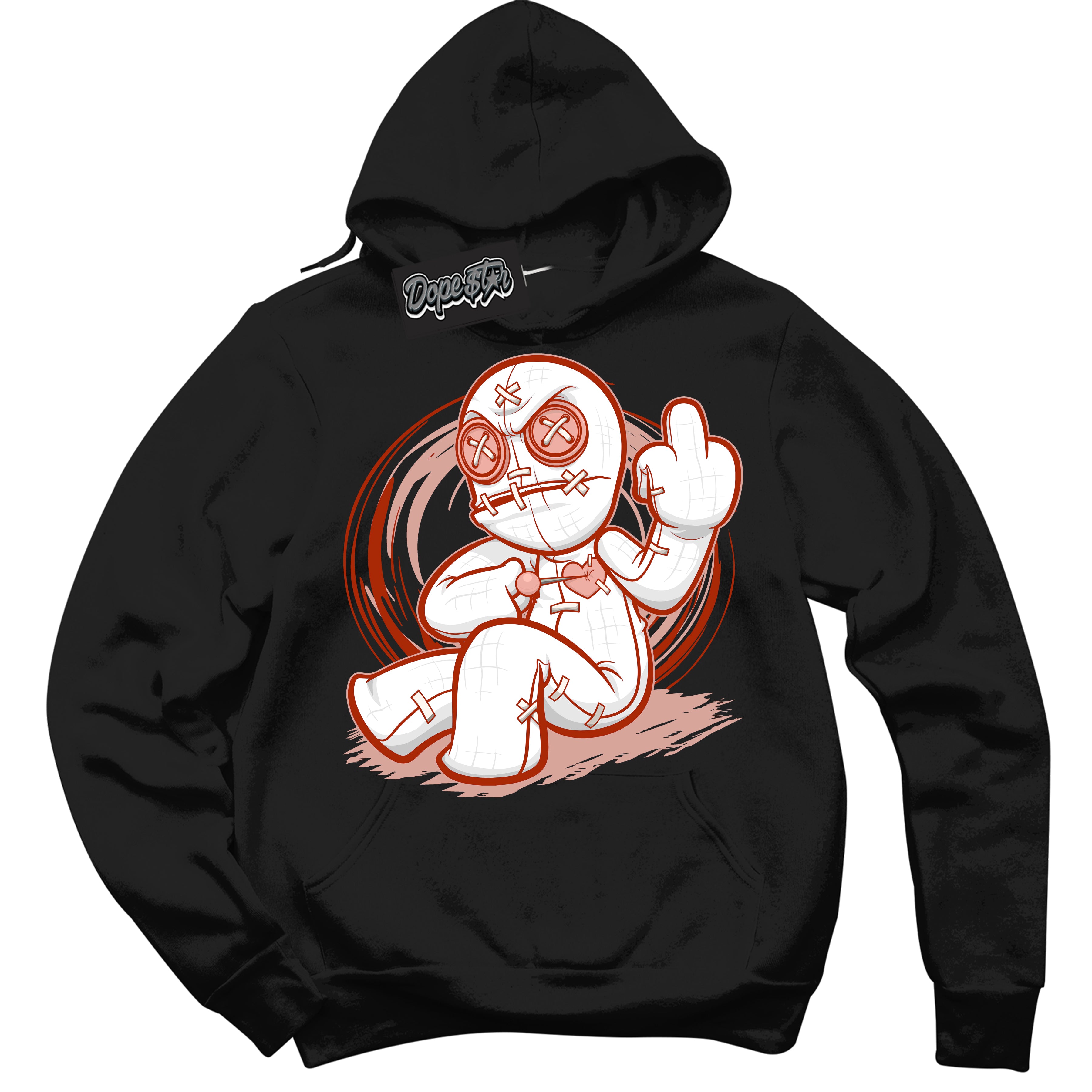 Cool Black Hoodie with “ Voodoo Doll ” design that Perfectly Matches Red Stardust Dunk.