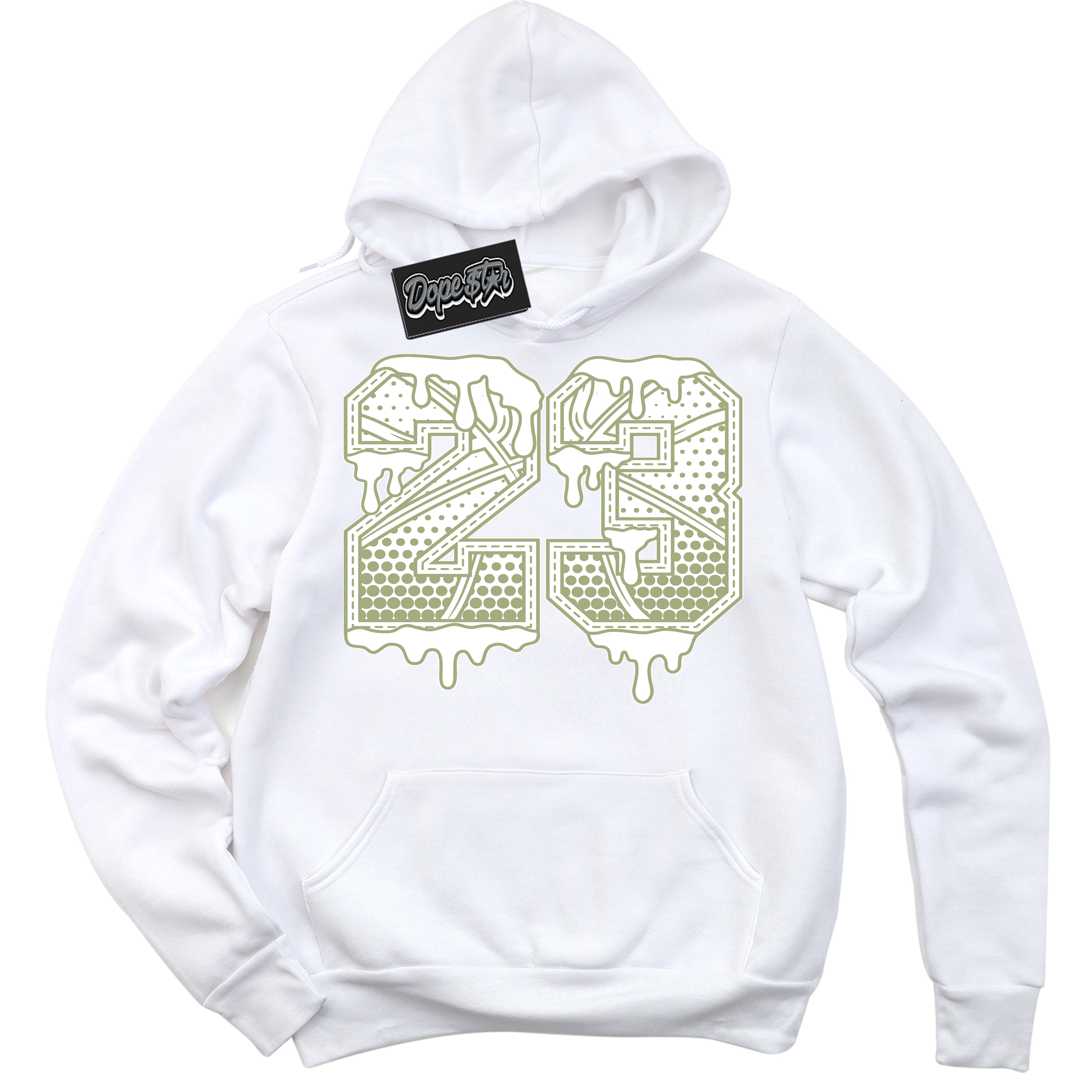 Cool White Hoodie with “ 23 Ball ”  design that Perfectly Matches Safari Oil Green Dunk.