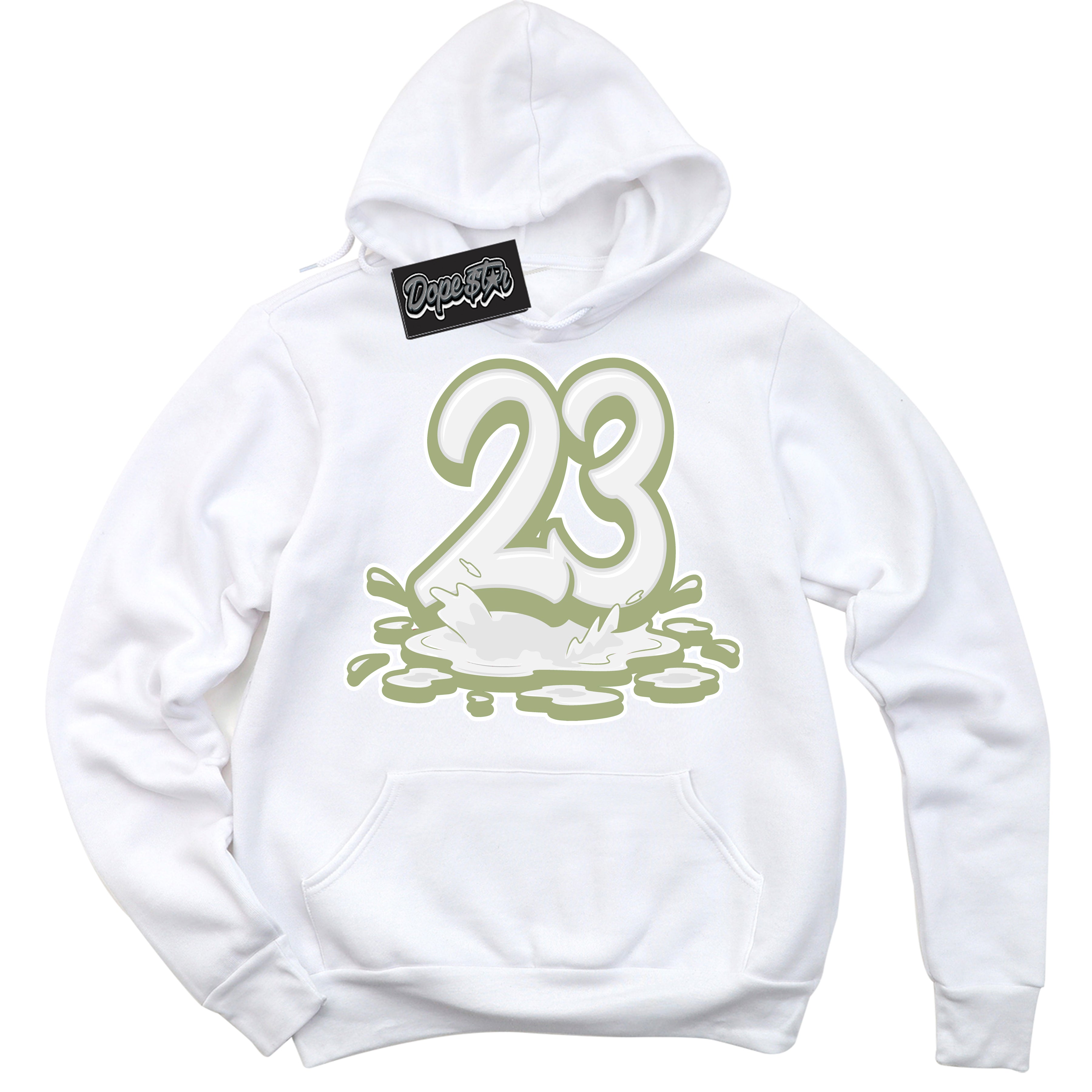 Cool White Hoodie with “ 23 Melting ”  design that Perfectly Matches Safari Oil Green Dunk.