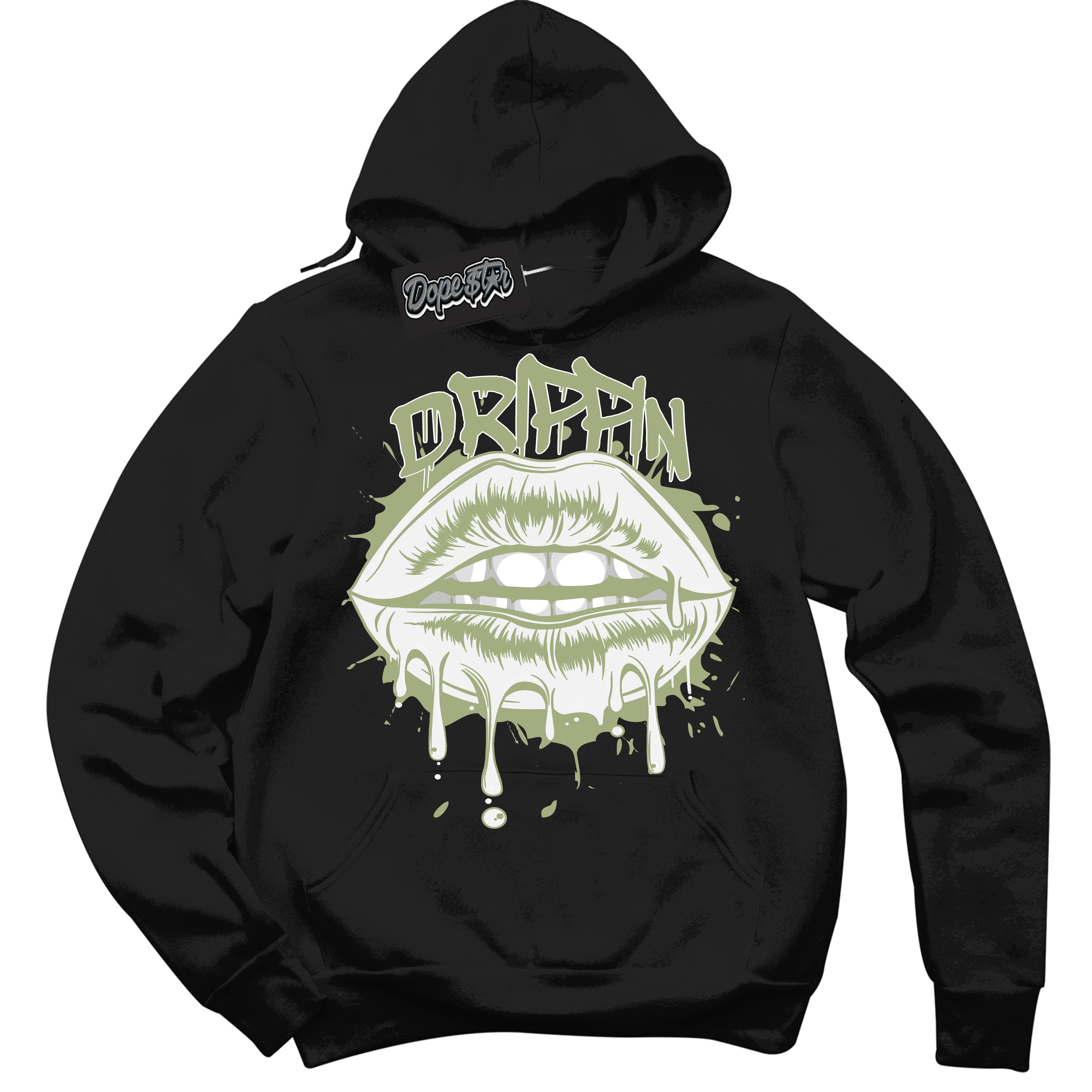 Cool Black Hoodie with “ Drippin ”  design that Perfectly Matches Safari Oil Green Dunk.