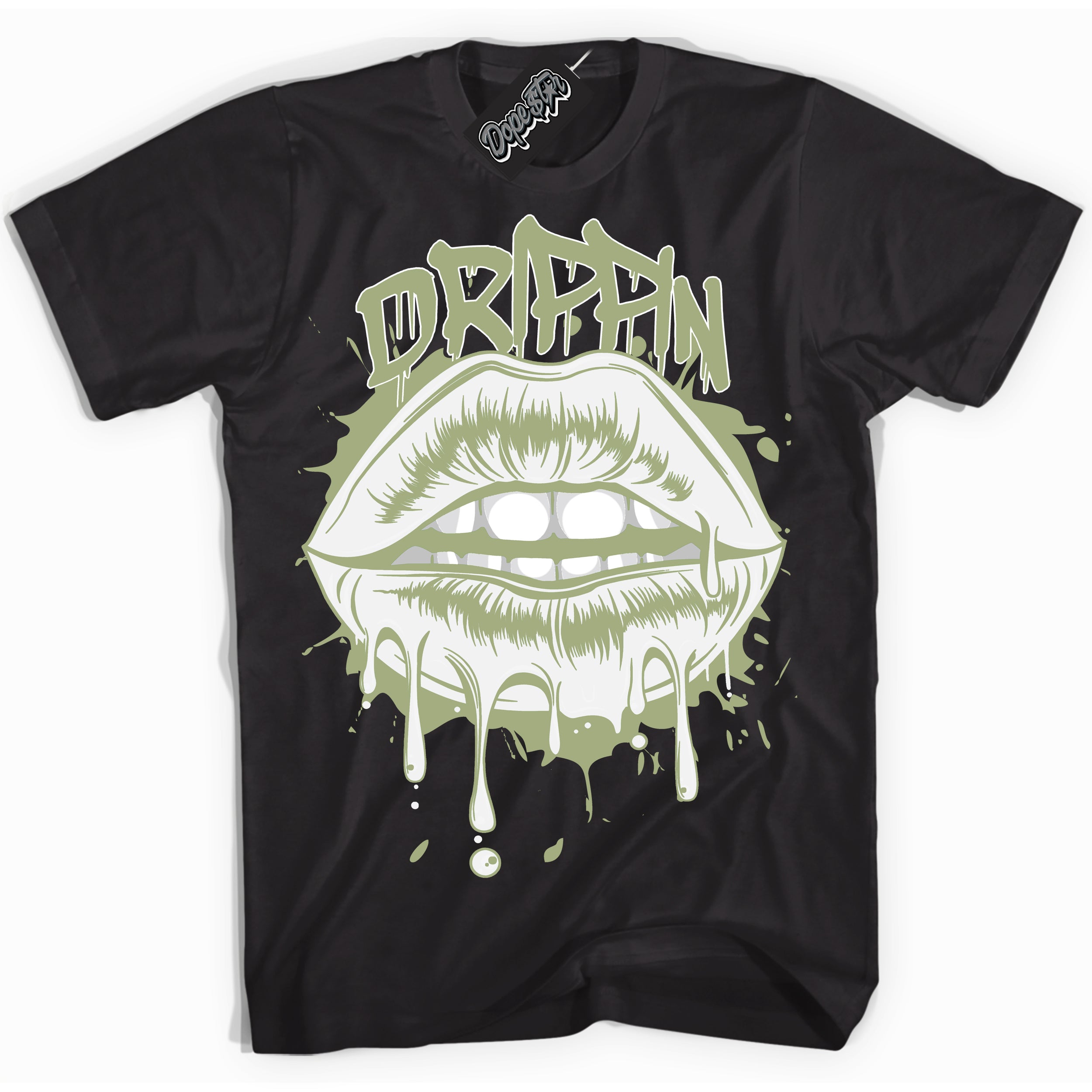 Cool Black Shirt with “ Drippin ” design that perfectly matches Safari Oil Green Dunk.