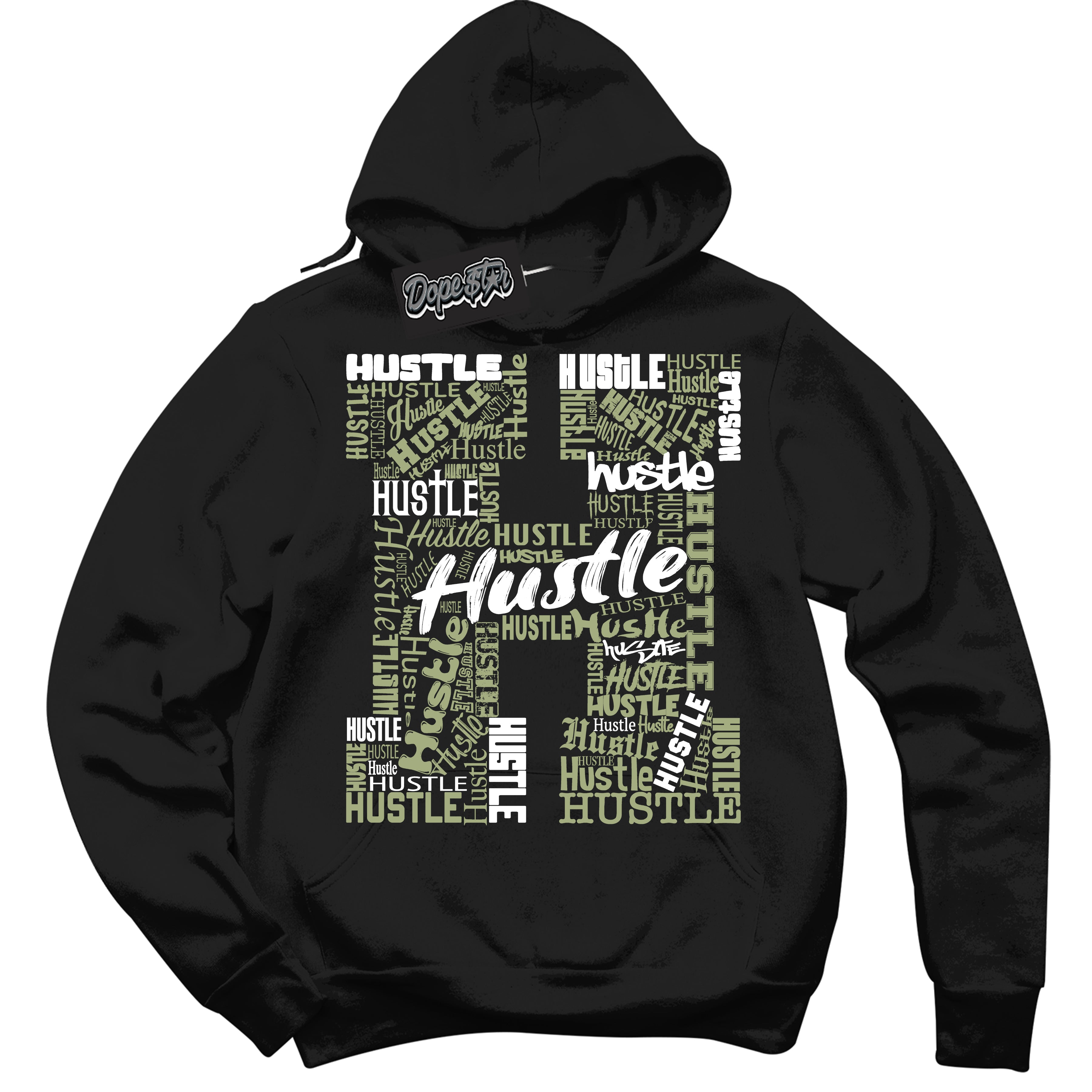 Cool Black Hoodie with “ Hustle H ”  design that Perfectly Matches Safari Oil Green Dunk.