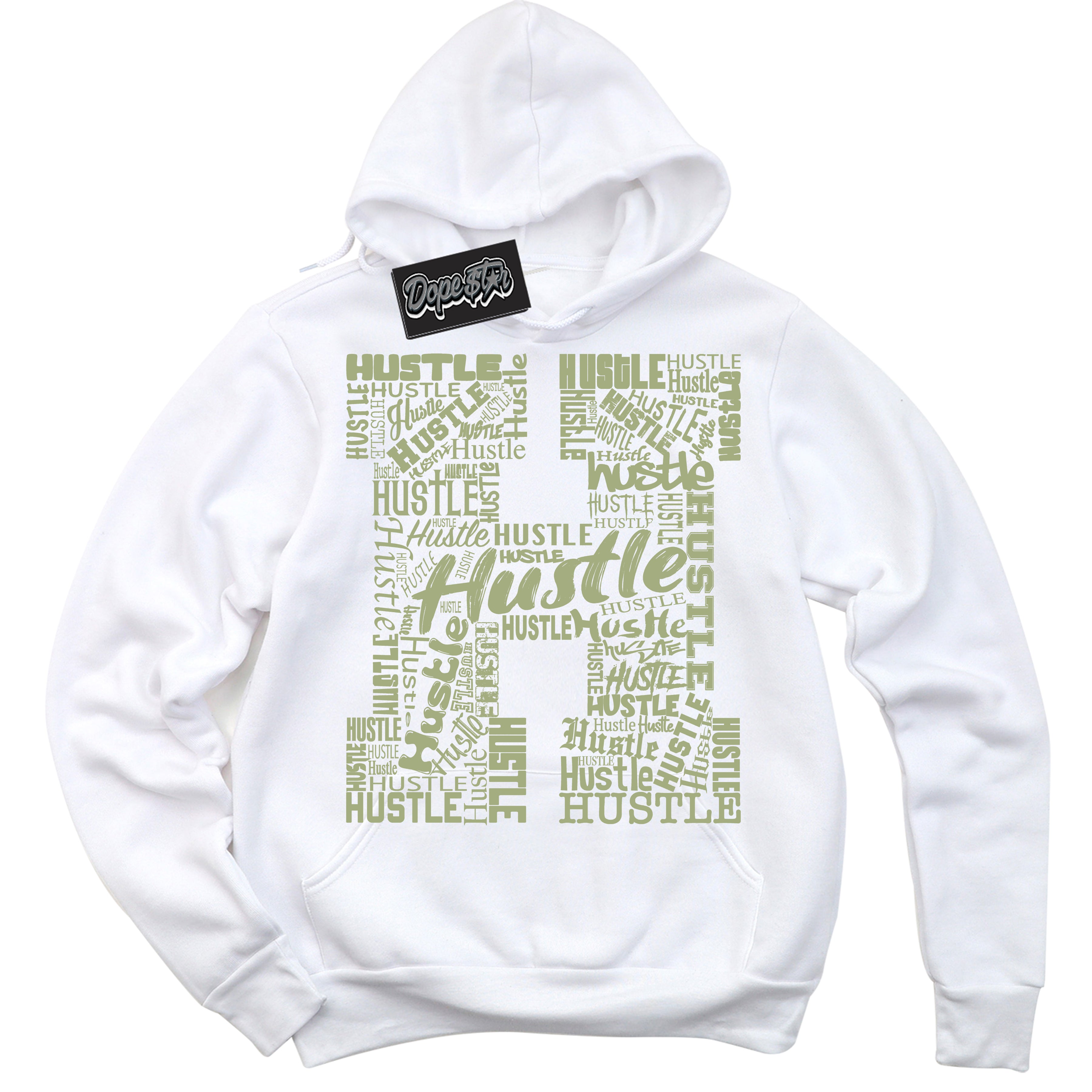 Cool White Hoodie with “ Hustle H ”  design that Perfectly Matches Safari Oil Green Dunk.