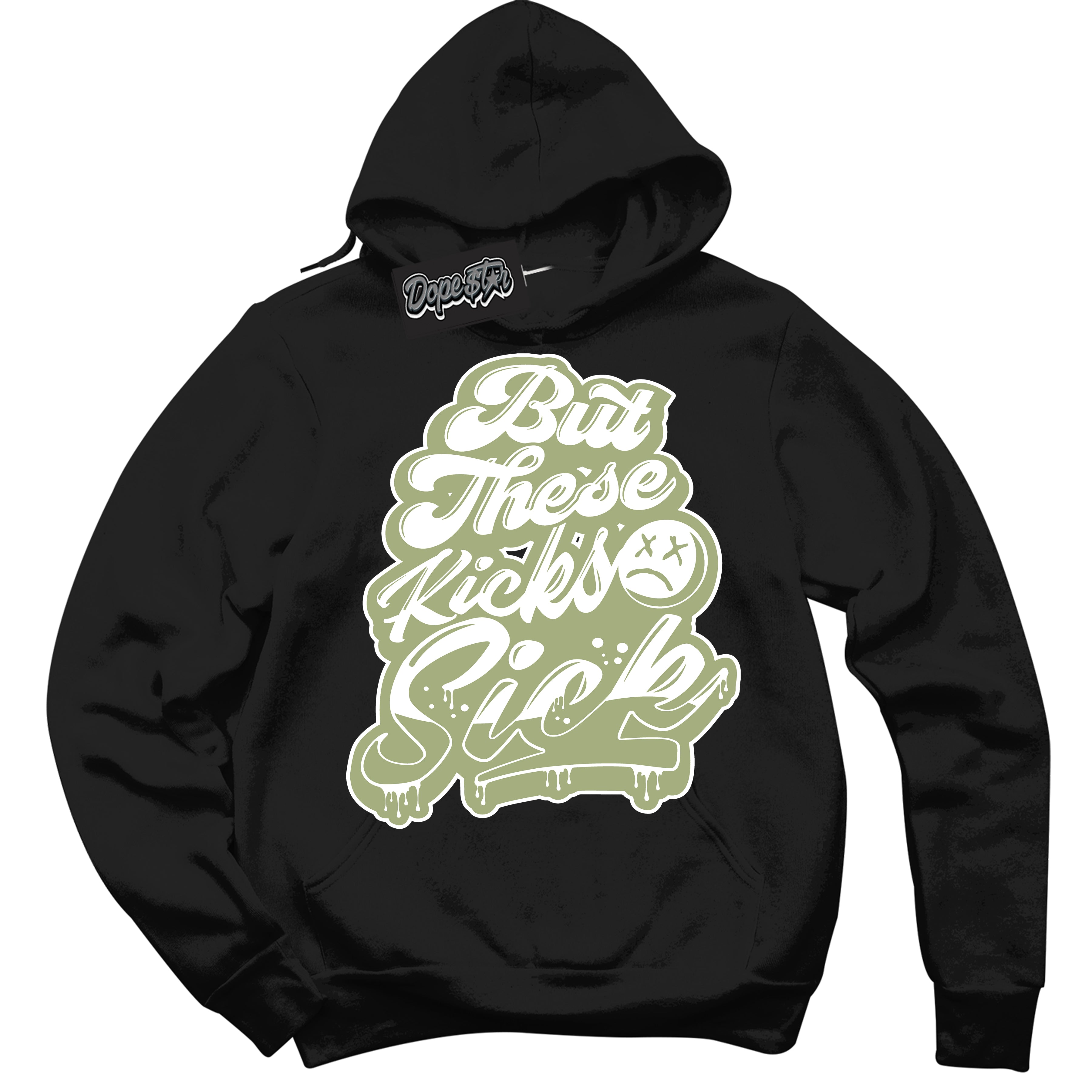 Cool Black Hoodie with “ Kick Sick ”  design that Perfectly Matches Safari Oil Green Dunk.