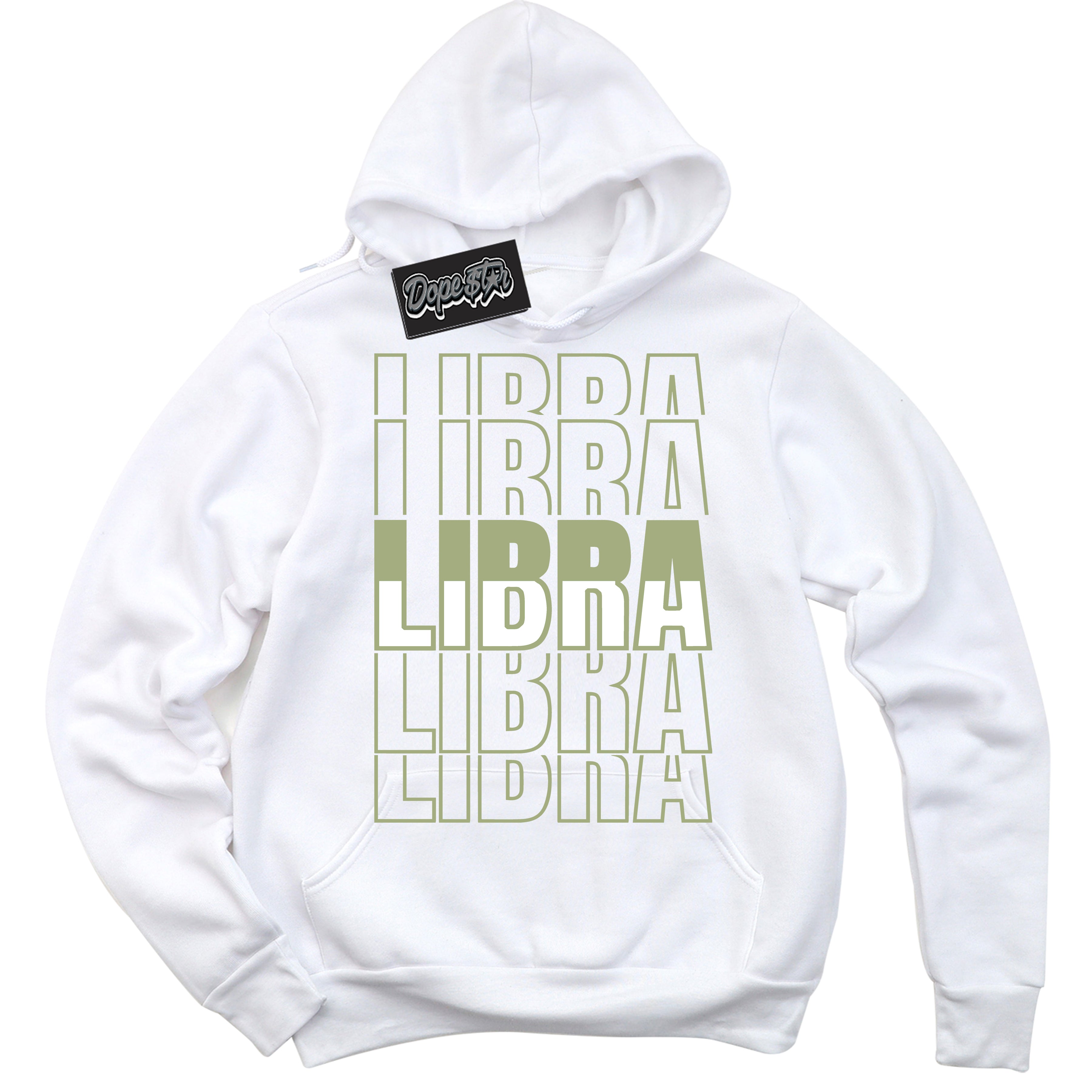 Cool White Hoodie with “ Libra ”  design that Perfectly Matches Safari Oil Green Dunk.
