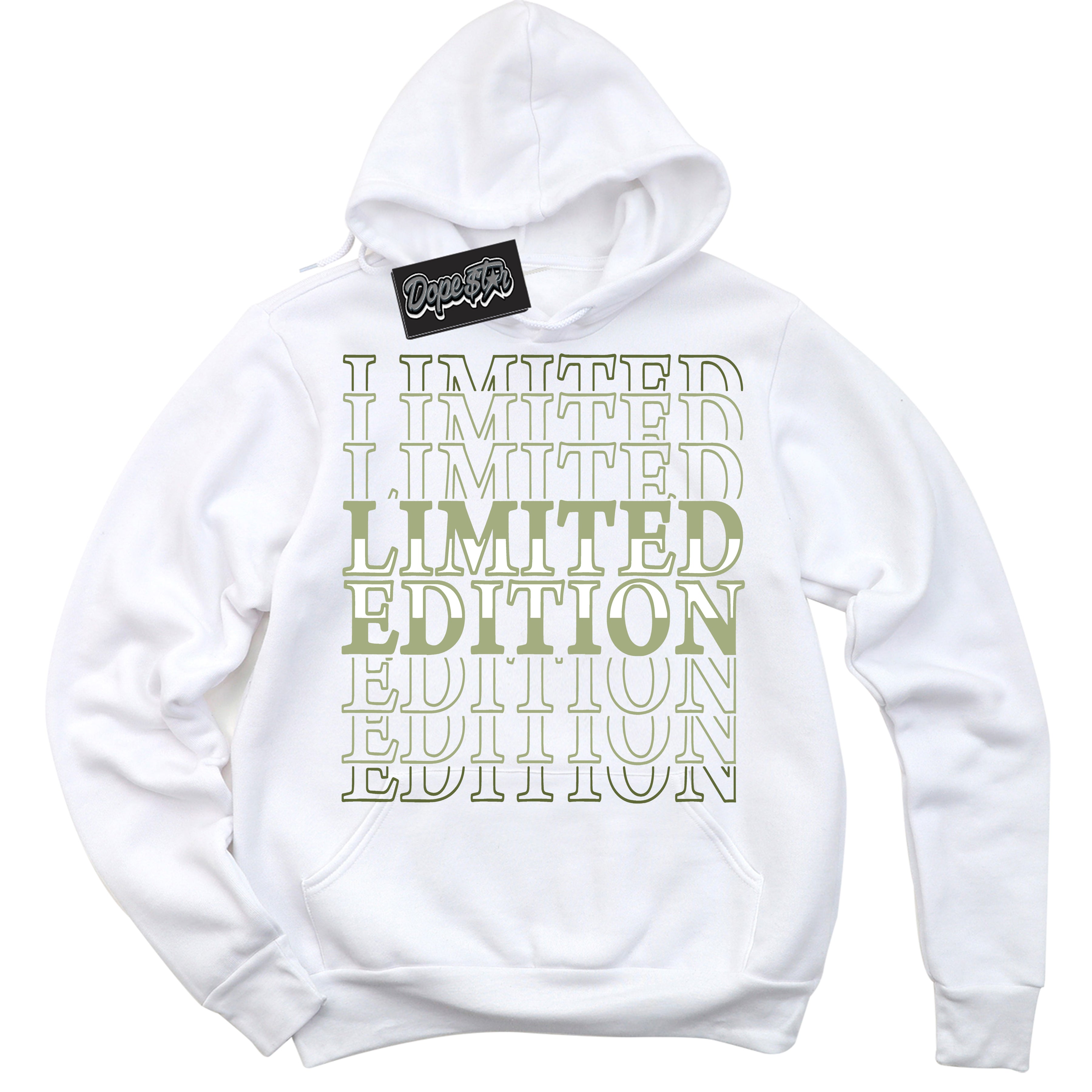 Cool White Hoodie with “ Limited Edition ”  design that Perfectly Matches Safari Oil Green Dunk.