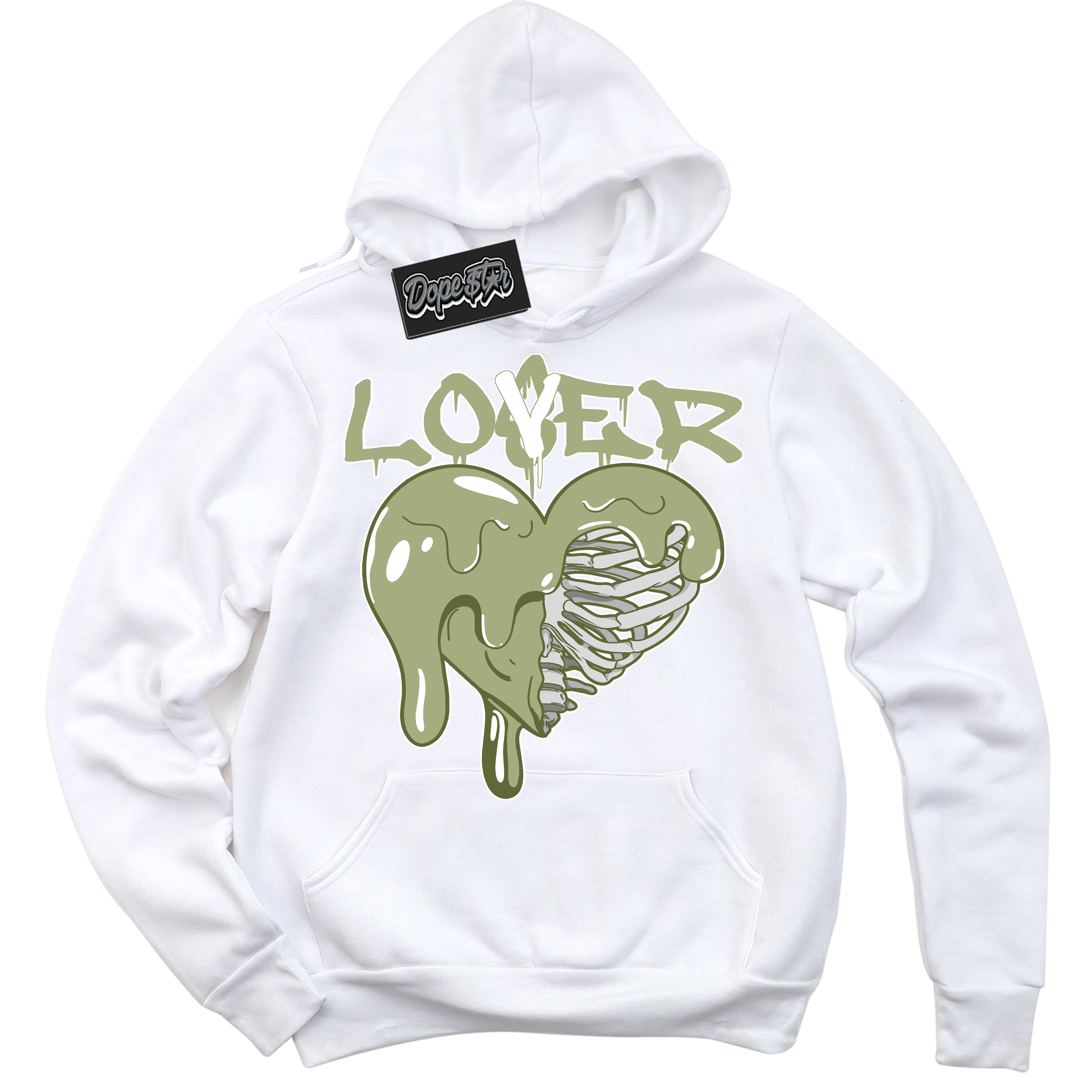 Cool White Hoodie with “ Lover Loser ”  design that Perfectly Matches Safari Oil Green Dunk.