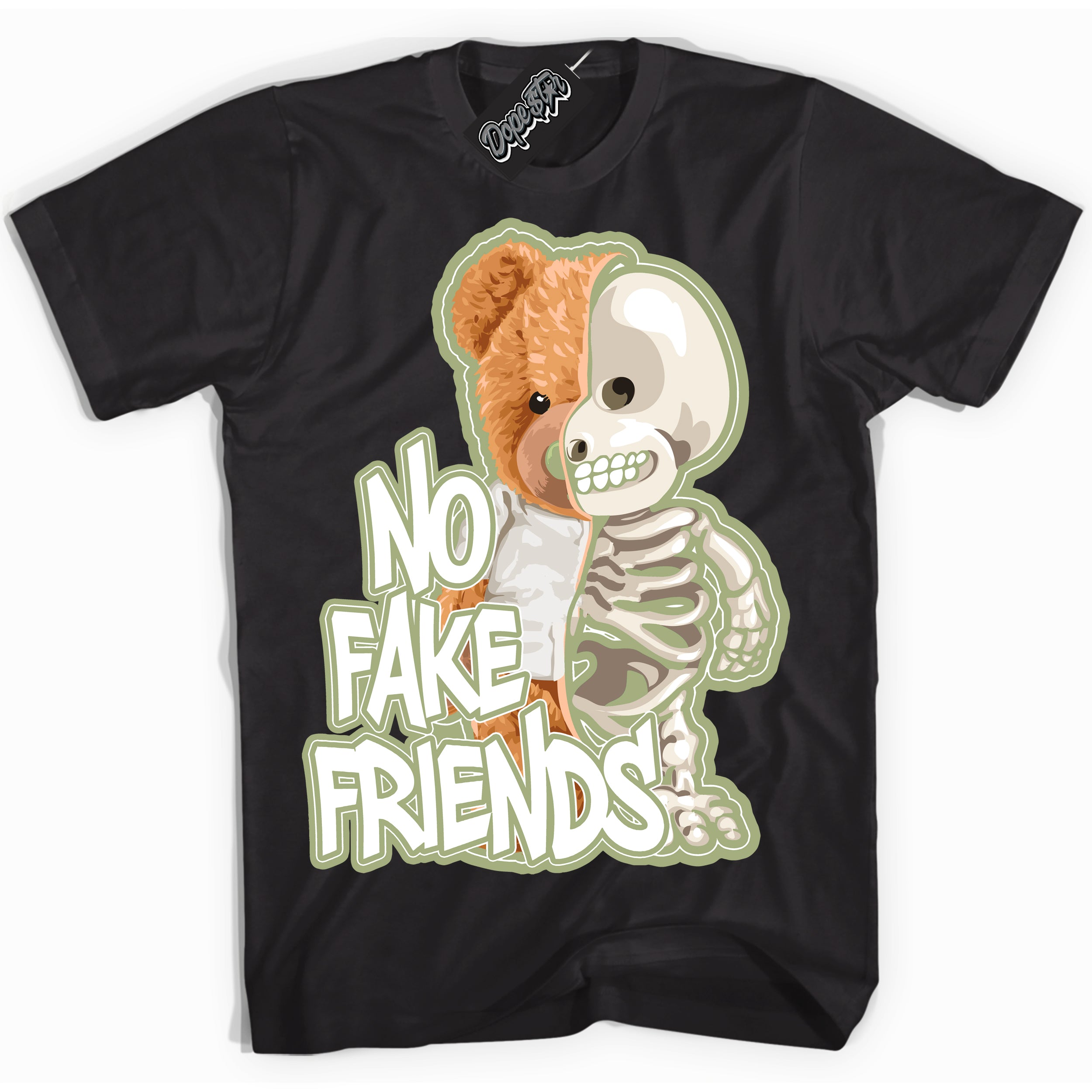 Cool Black Shirt with “ No Fake Friends ” design that perfectly matches Safari Oil Green Dunk.