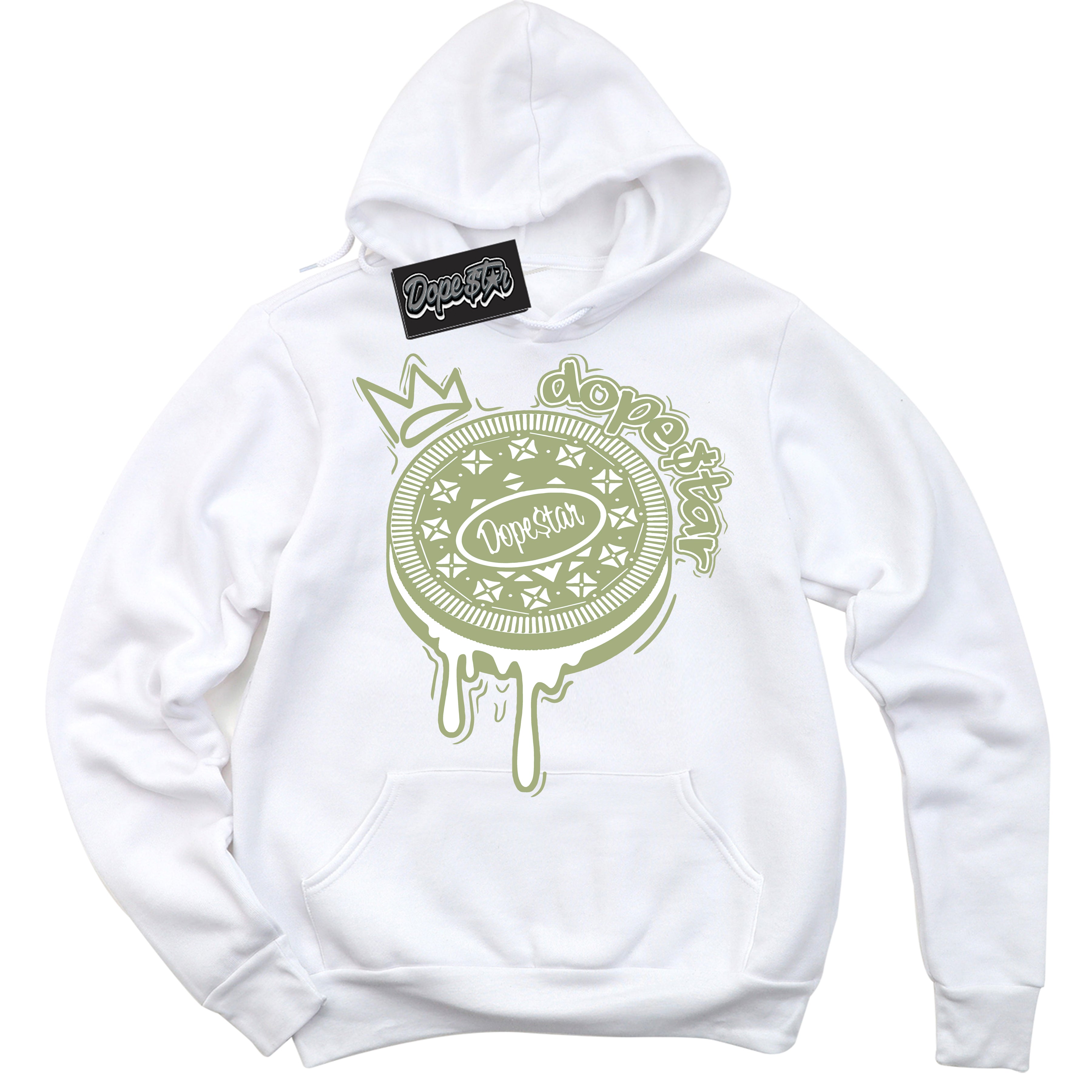 Cool White Hoodie with “ Oreo DS ”  design that Perfectly Matches Safari Oil Green Dunk.