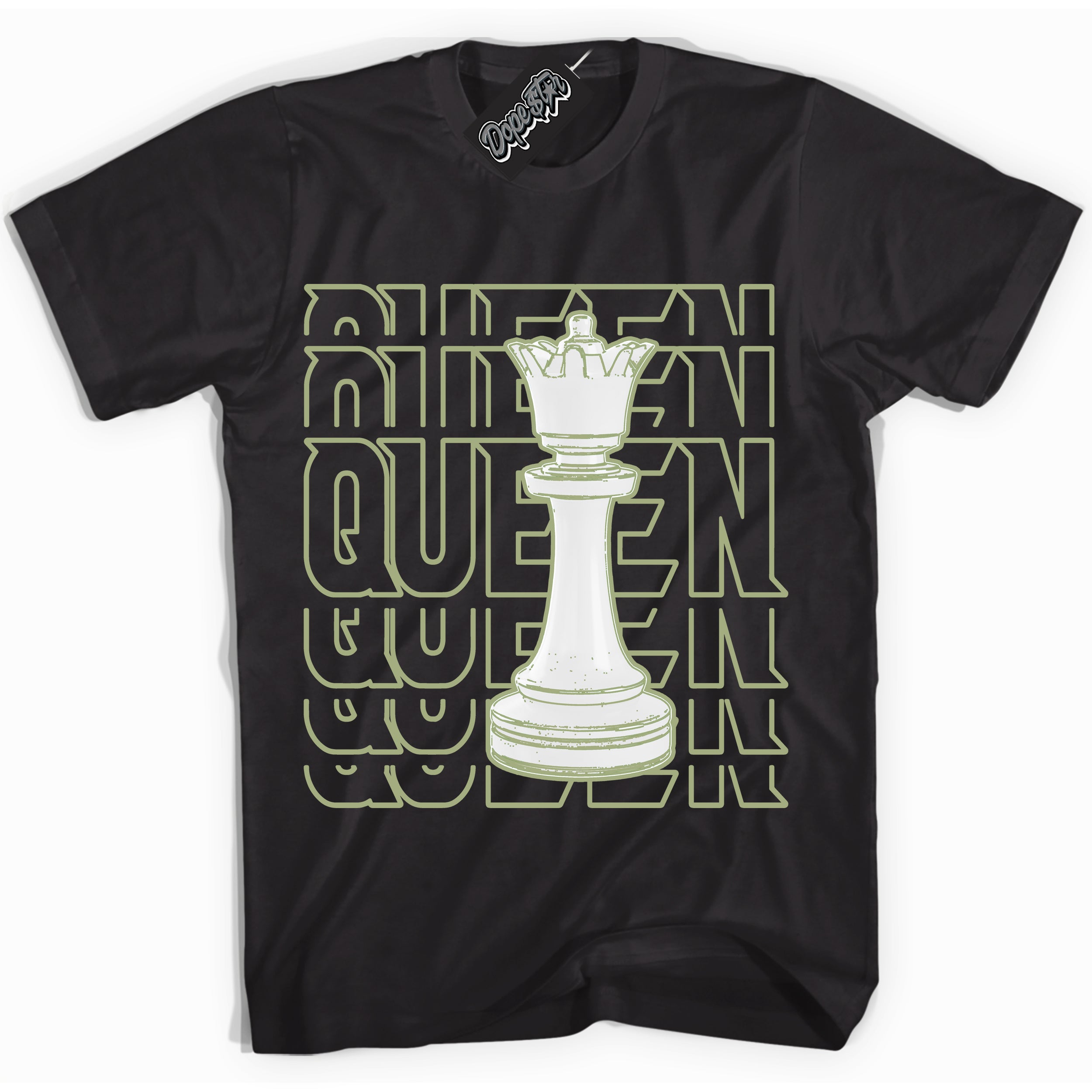 Cool Black Shirt with “ Queen Chess ” design that perfectly matches Safari Oil Green Dunk.