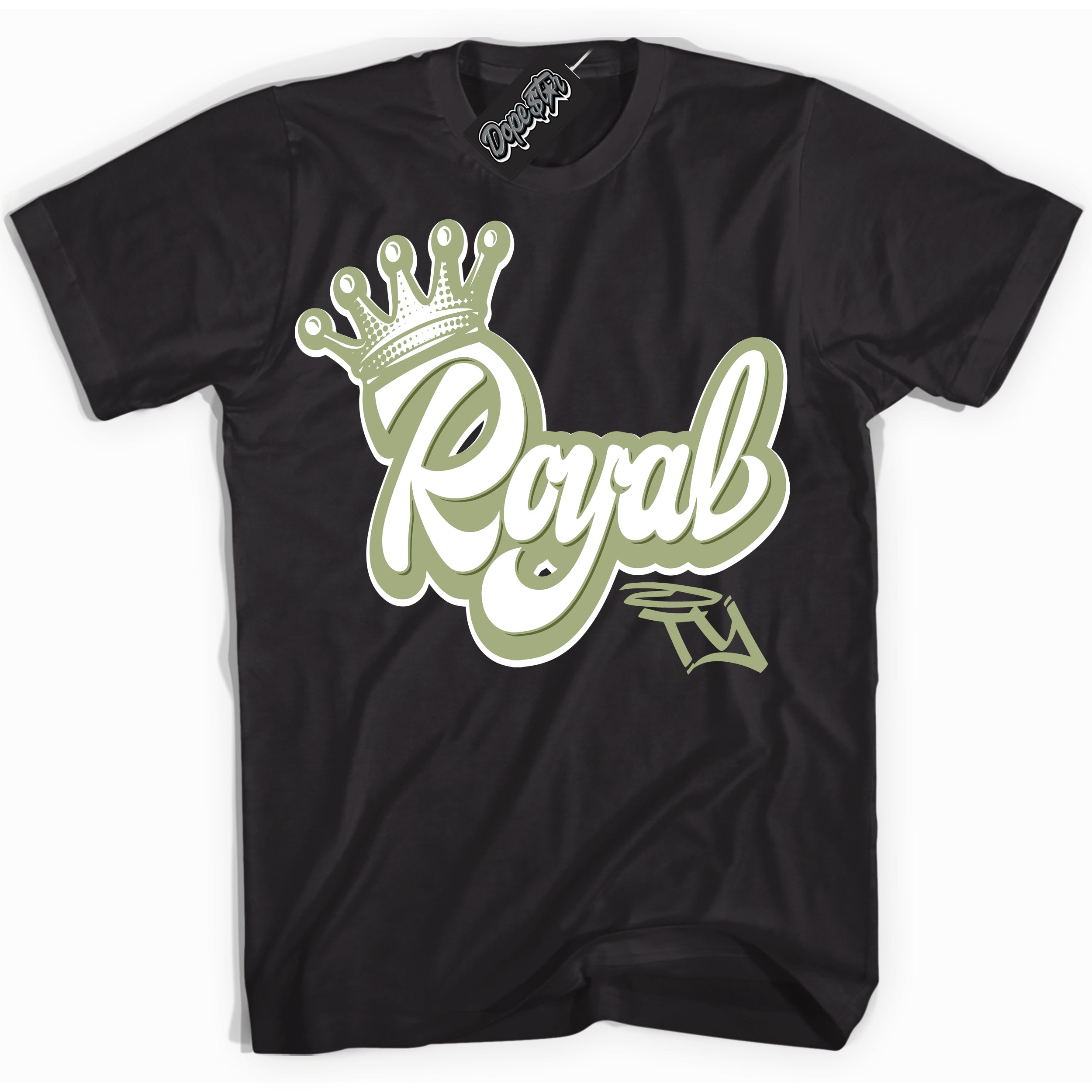 Cool Black Shirt with “ Royalty ” design that perfectly matches Safari Oil Green Dunk.