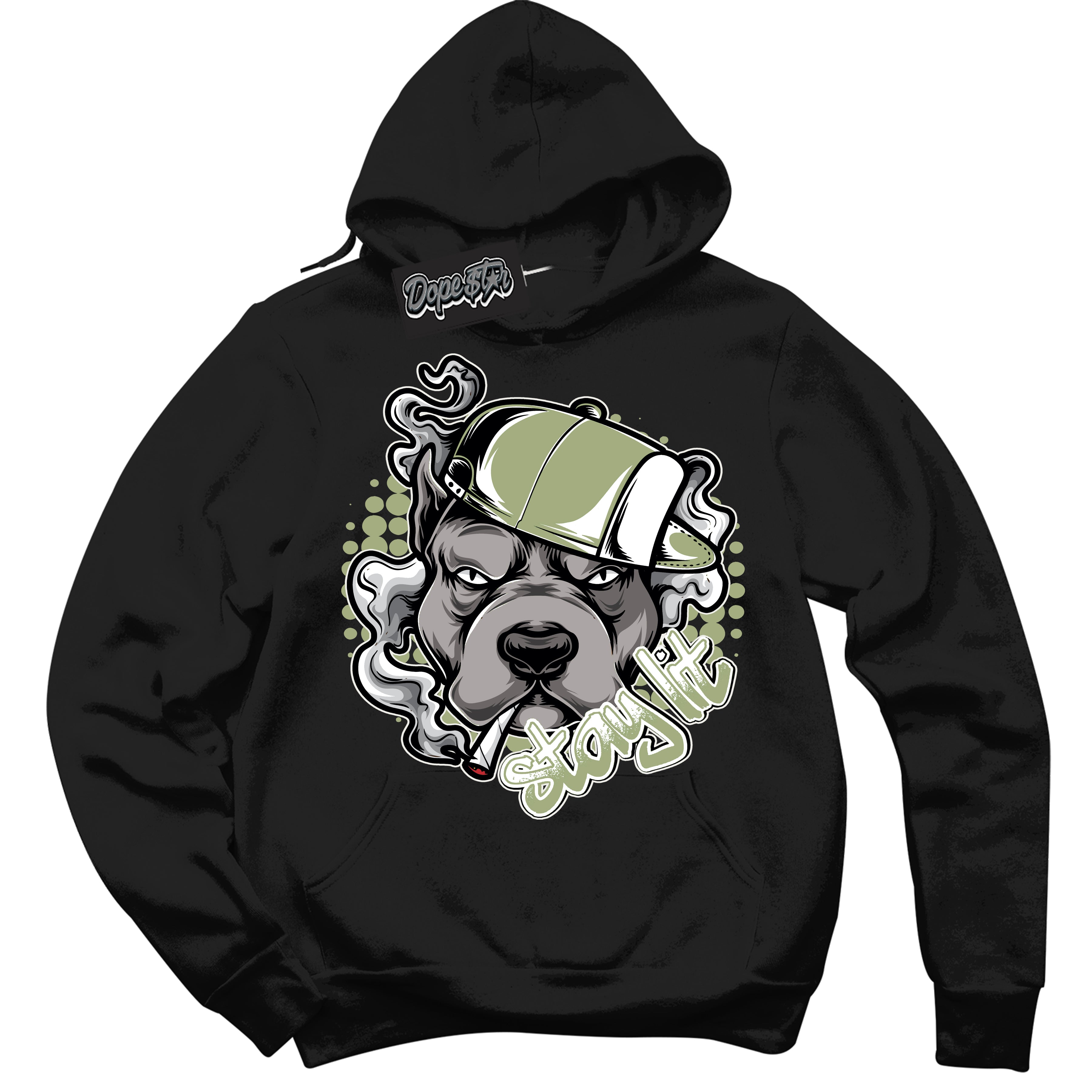 Cool Black Hoodie with “ Stay Lit ”  design that Perfectly Matches Safari Oil Green Dunk.