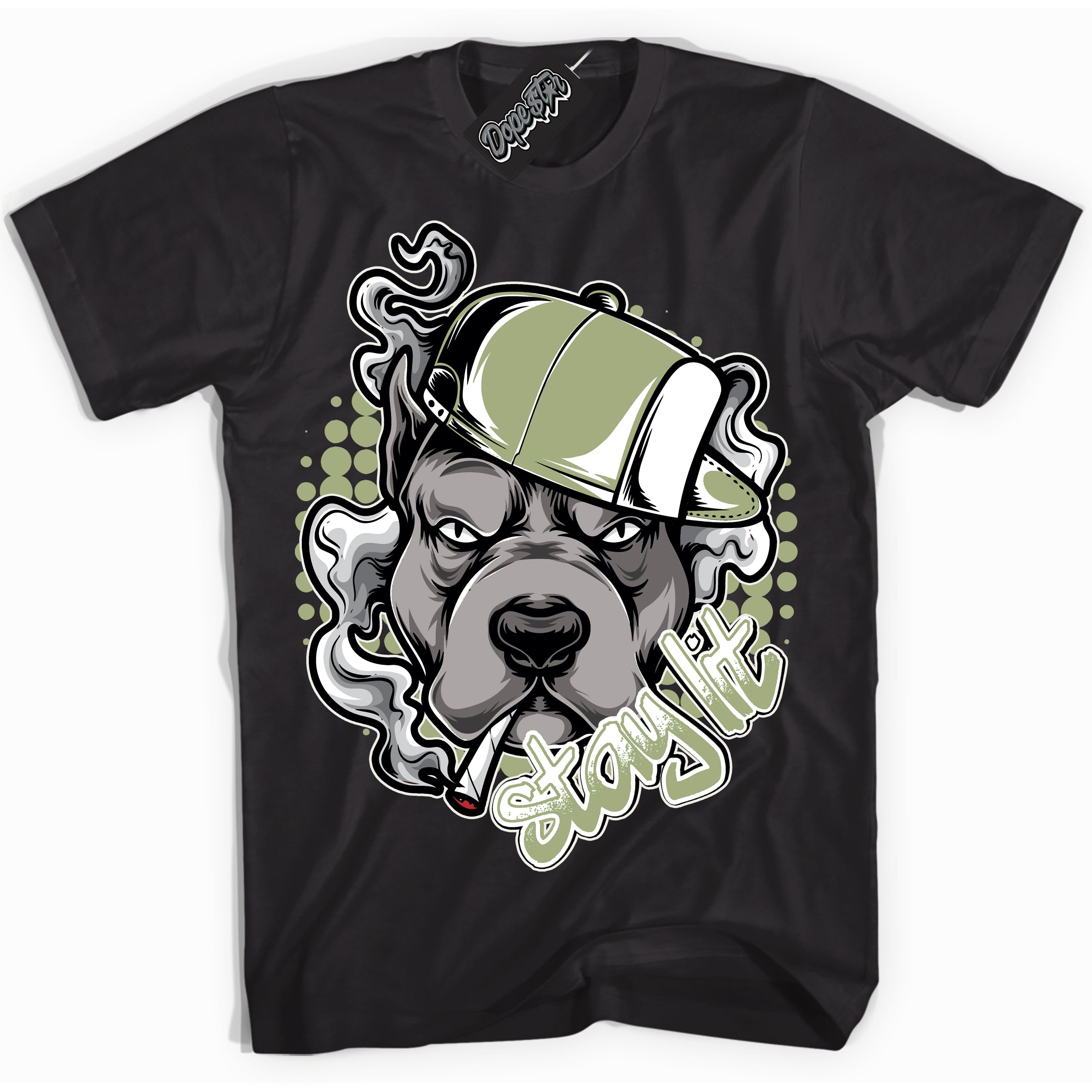 Cool Black Shirt with “ Stay Lit ” design that perfectly matches Safari Oil Green Dunk.