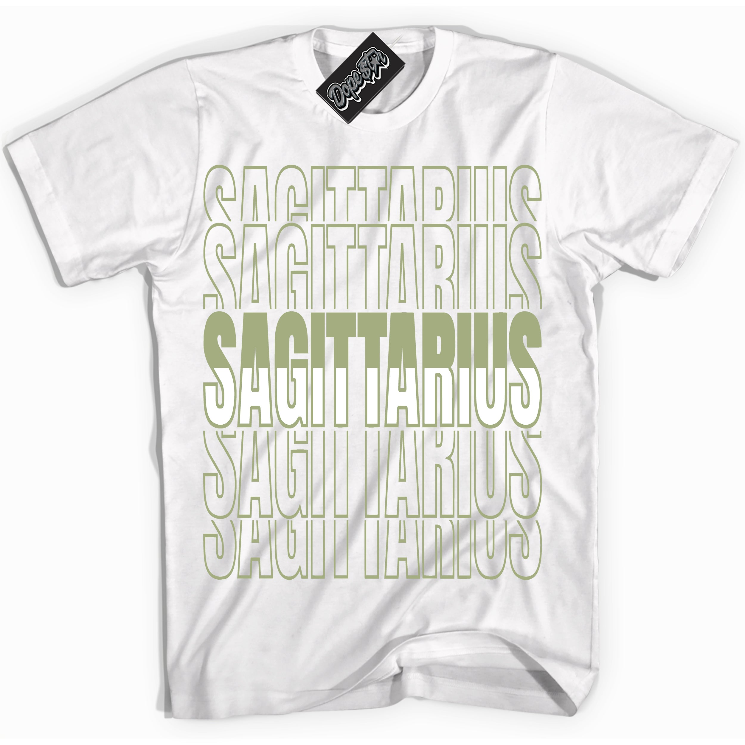 Cool White Shirt with “ Sagittarius ” design that perfectly matches Safari Oil Green Dunk.
