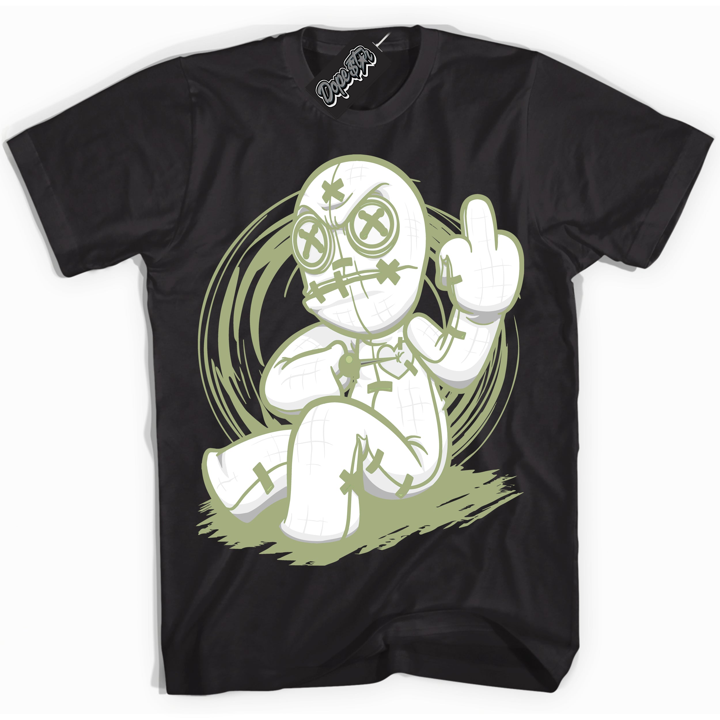 Cool Black Shirt with “ Voodoo Doll ” design that perfectly matches Safari Oil Green Dunk.