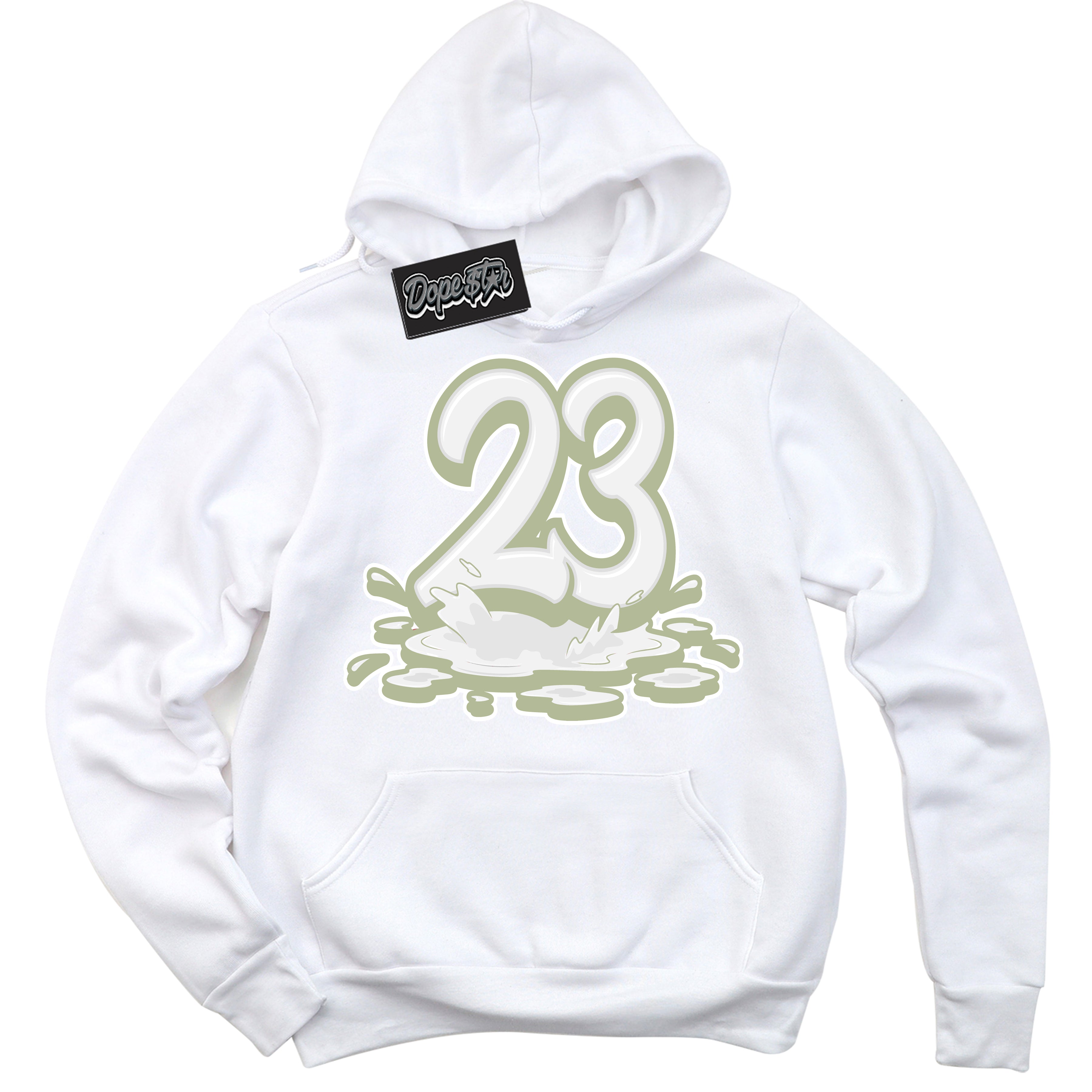 Cool White Hoodie with “ 23 Melting ”  design that Perfectly Matches Next Nature Olive Aura Dunks.